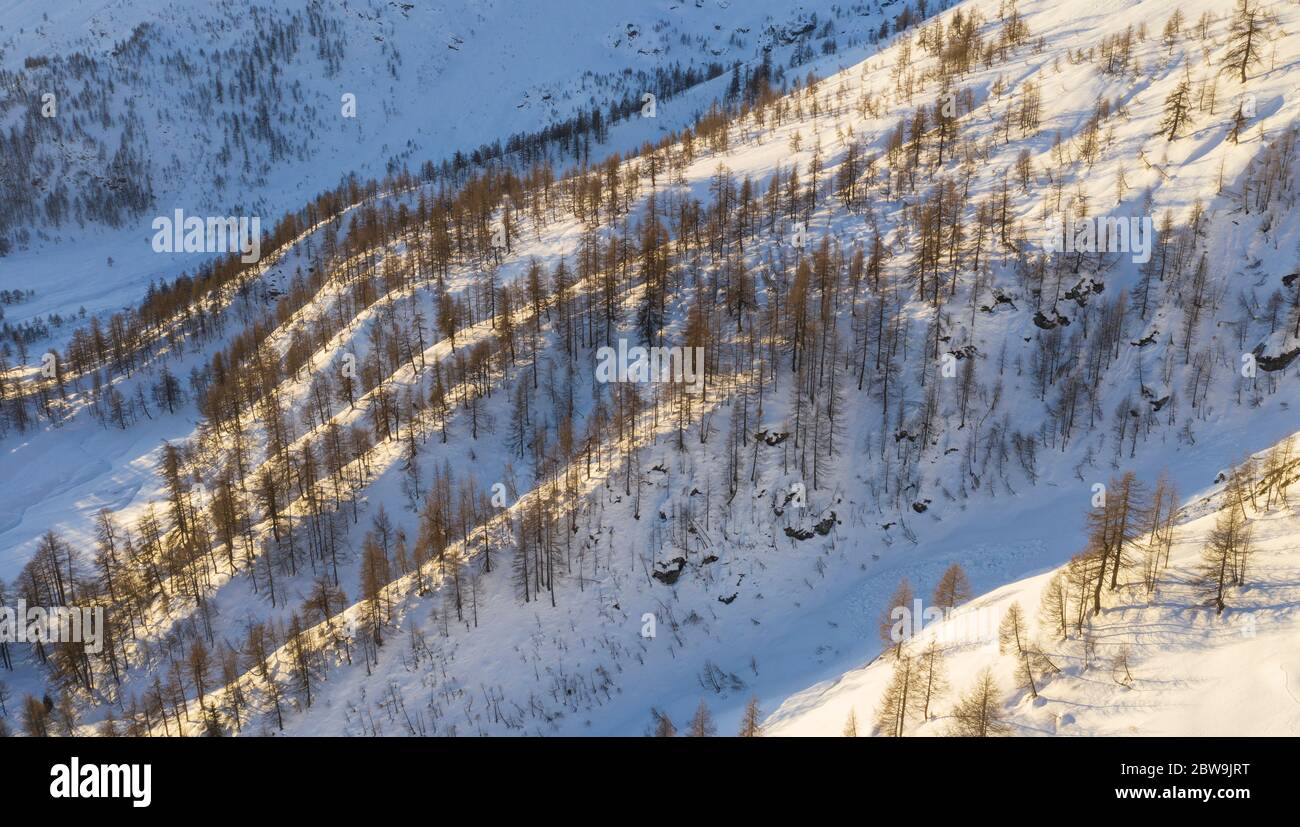 Switzerland, Canton Wallis, Simplon pass, Mountains on sunny day in winter Stock Photo