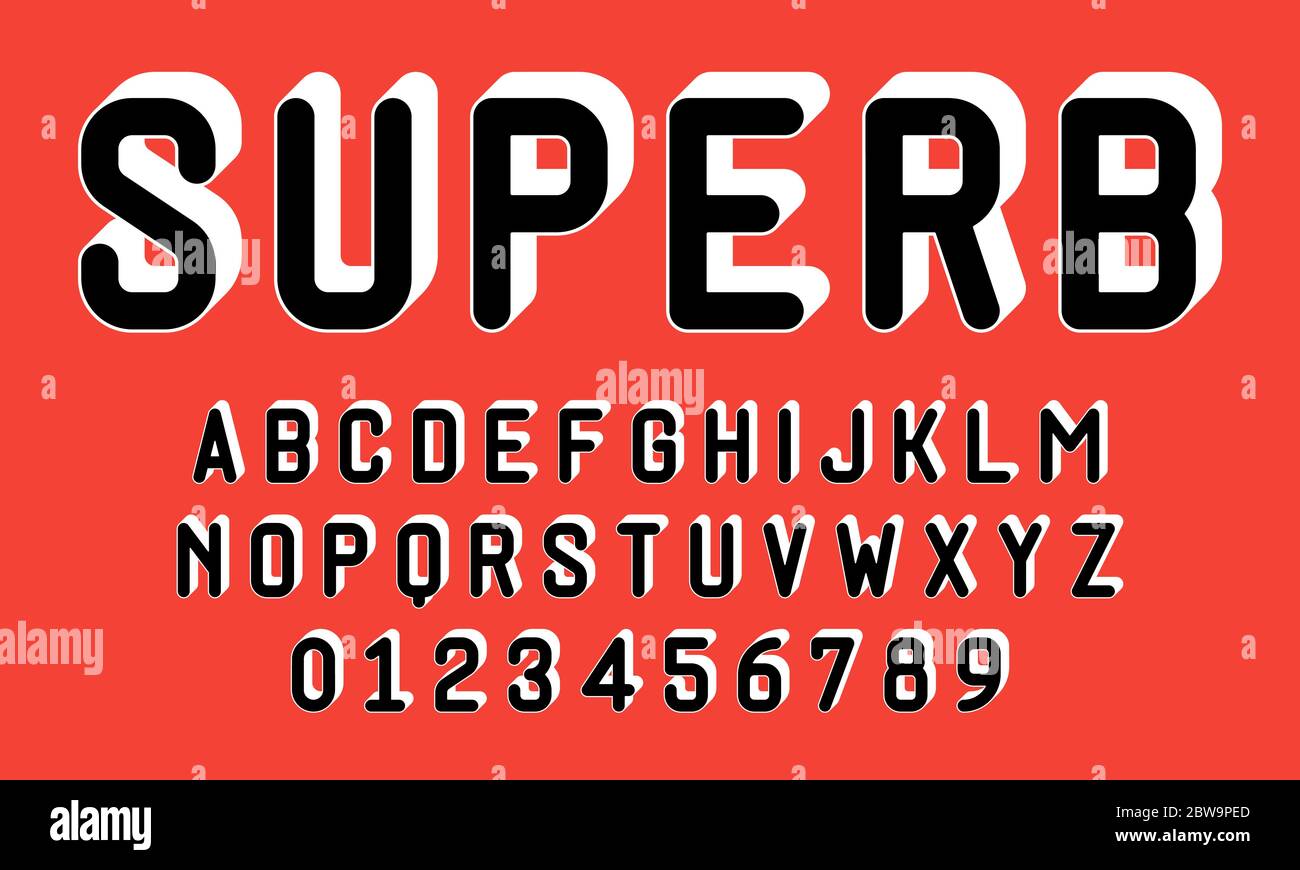 Set of alphabets font letters and numbers modern with 3d concept vector illustration Stock Vector