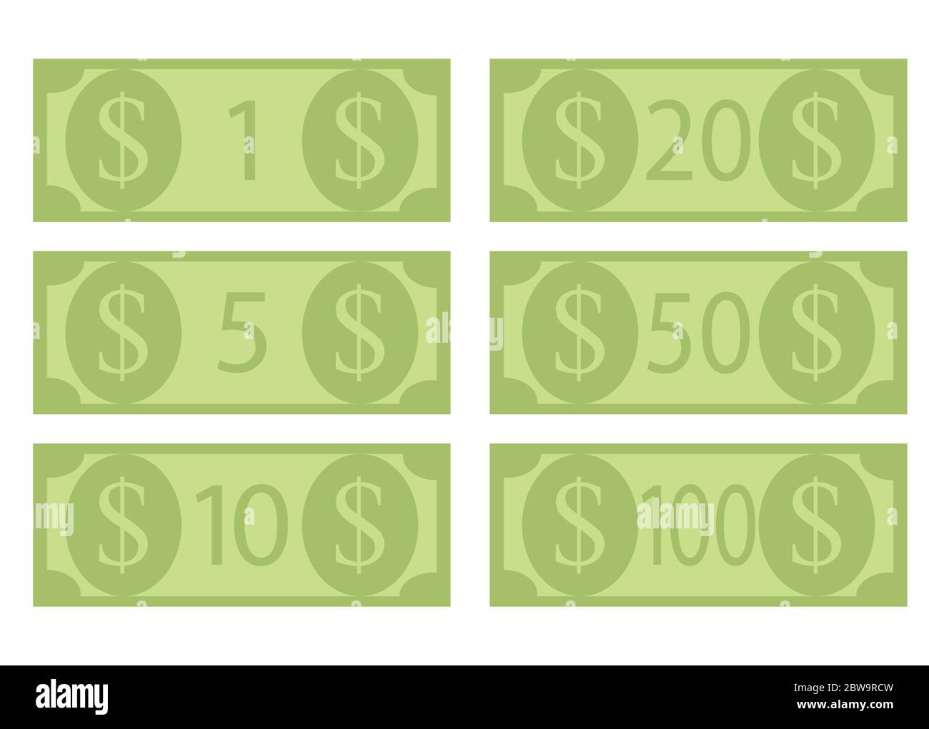 Denomination of dollar bills, hundred. Cash money cartoon 50 usa, hundred dollar currency, vector illustration Stock Vector
