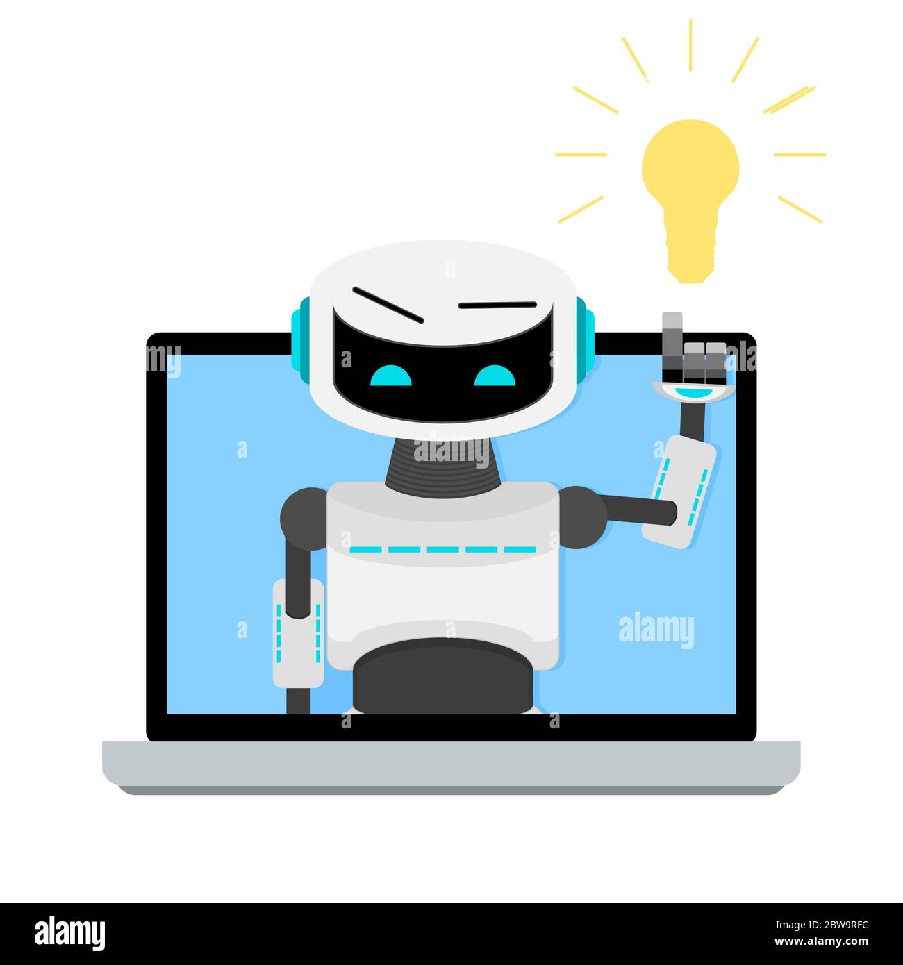 Online helper bot, web advice and guide. Bot support online, design chat service with robot, ai virtual help chatting, vector illustration Stock Vector