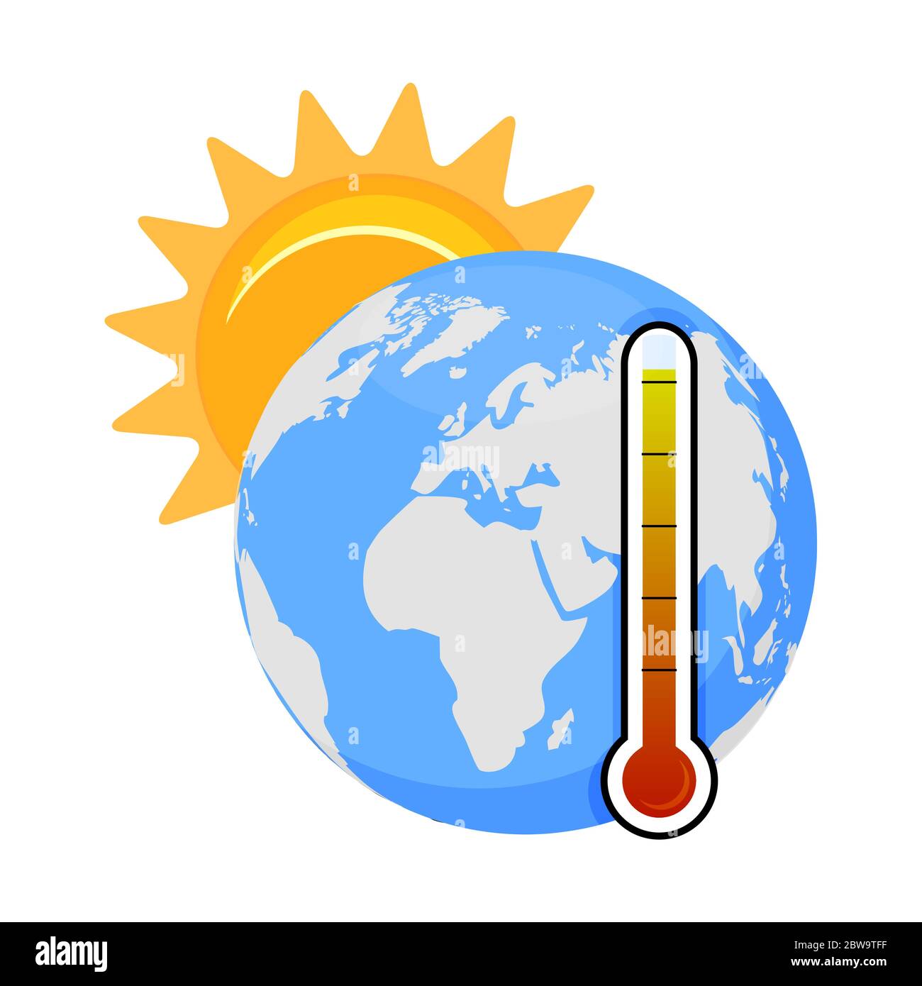 Global warming problem, high temperature on planet. Vector global climate change, earth summer, sun warm and hot weather illustration Stock Vector