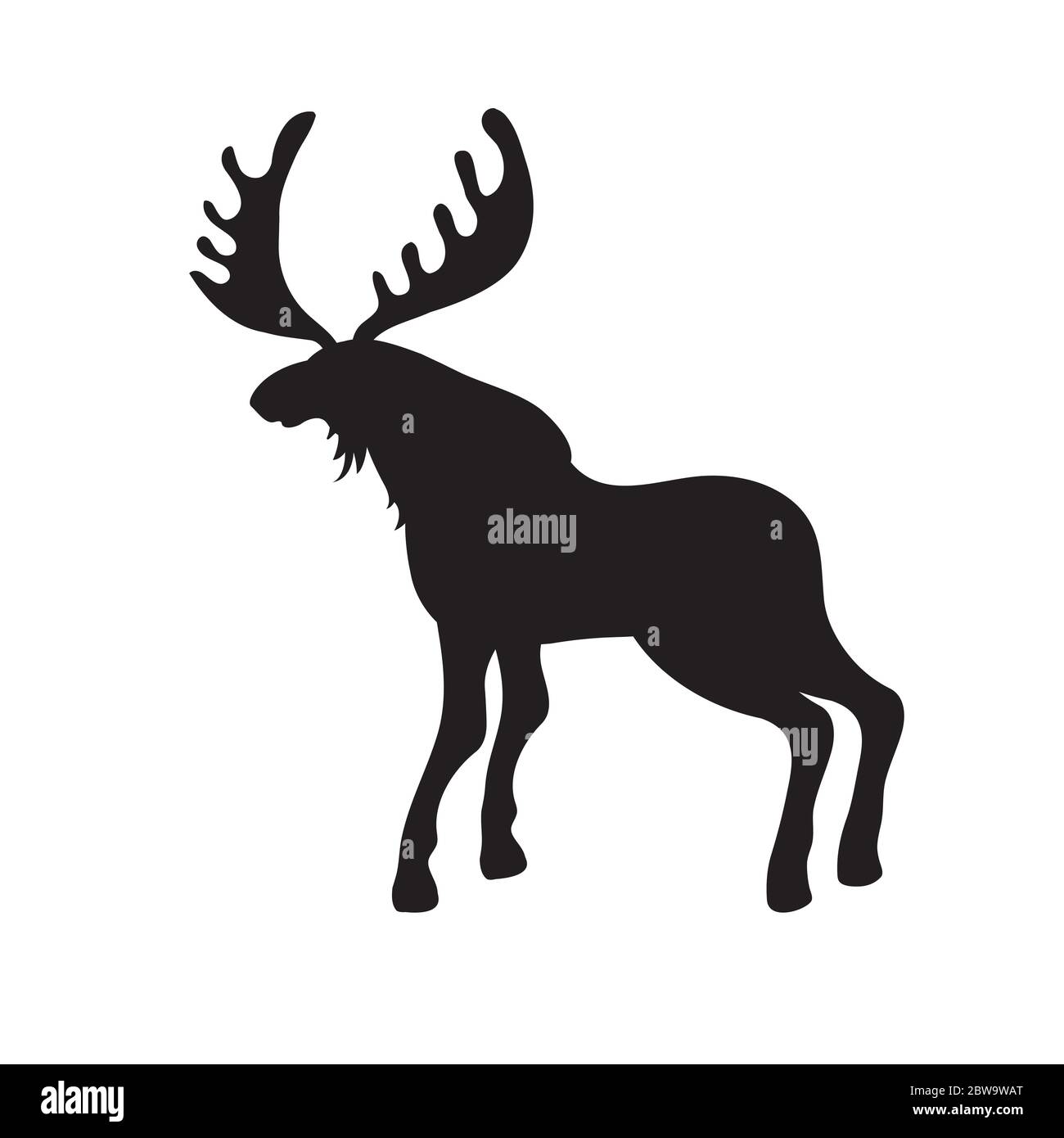 Black silhouette of a moose on a white isolated background. Vector image Stock Vector