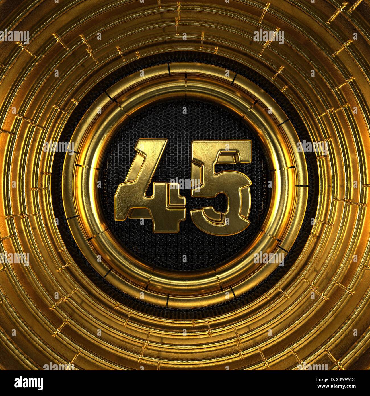 Gold number 45 (number forty-five) with perforated black metal