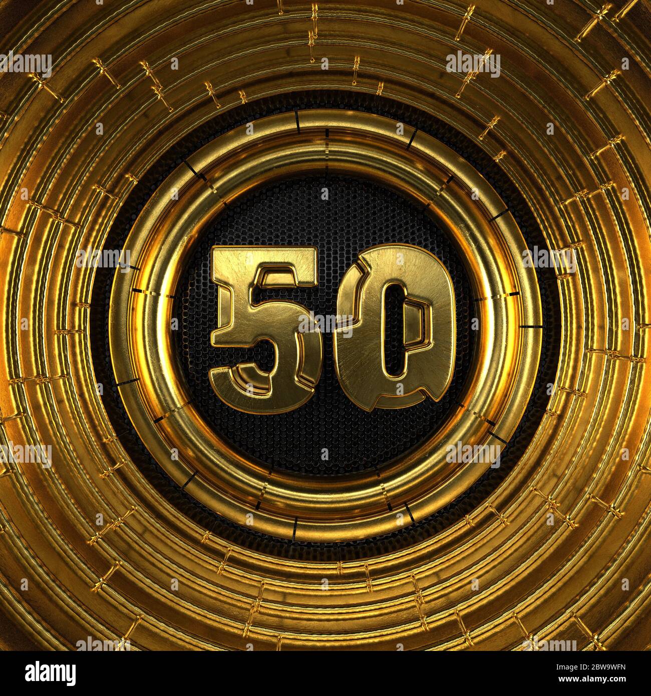 Gold number 50 (number fifty) with perforated black metal background
