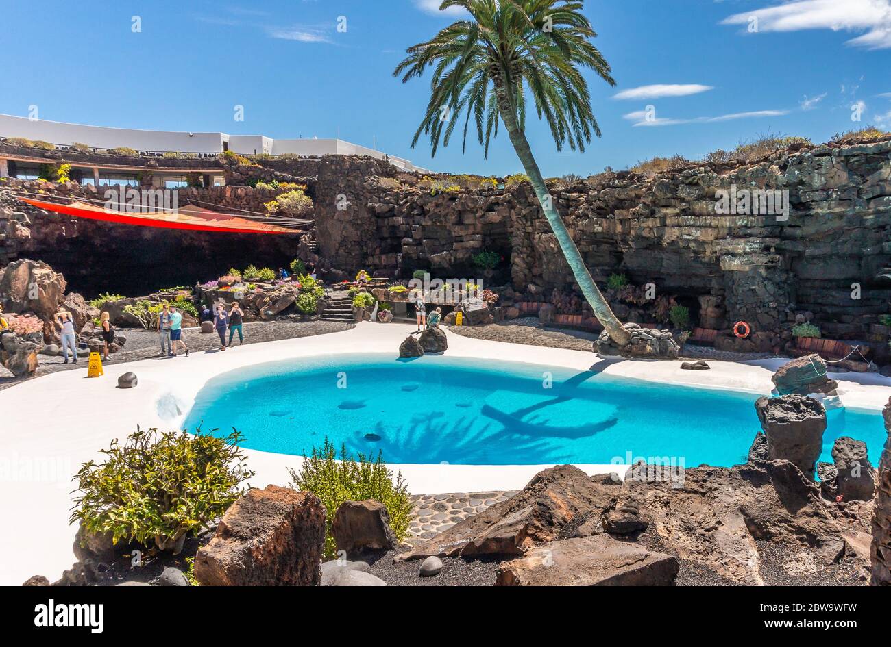 The blue pool at Jameos del agua Lanzarote Canary Islands,Spain, Europe Stock Photo