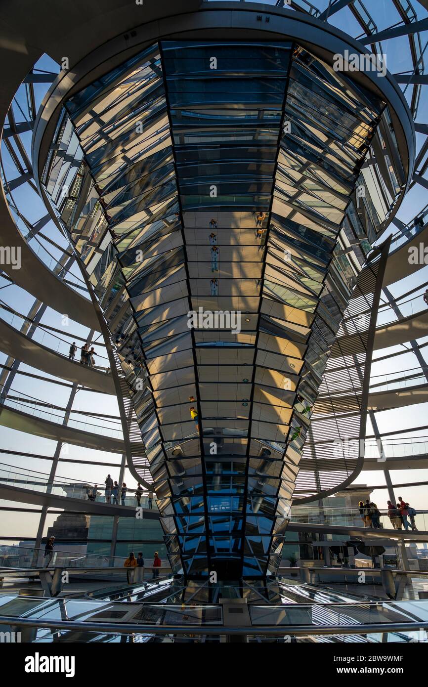 Reichstag dome is a glass dome constructed on top of the rebuilt Reichstag building in Berlin, Germany, Europe, West Europe Stock Photo