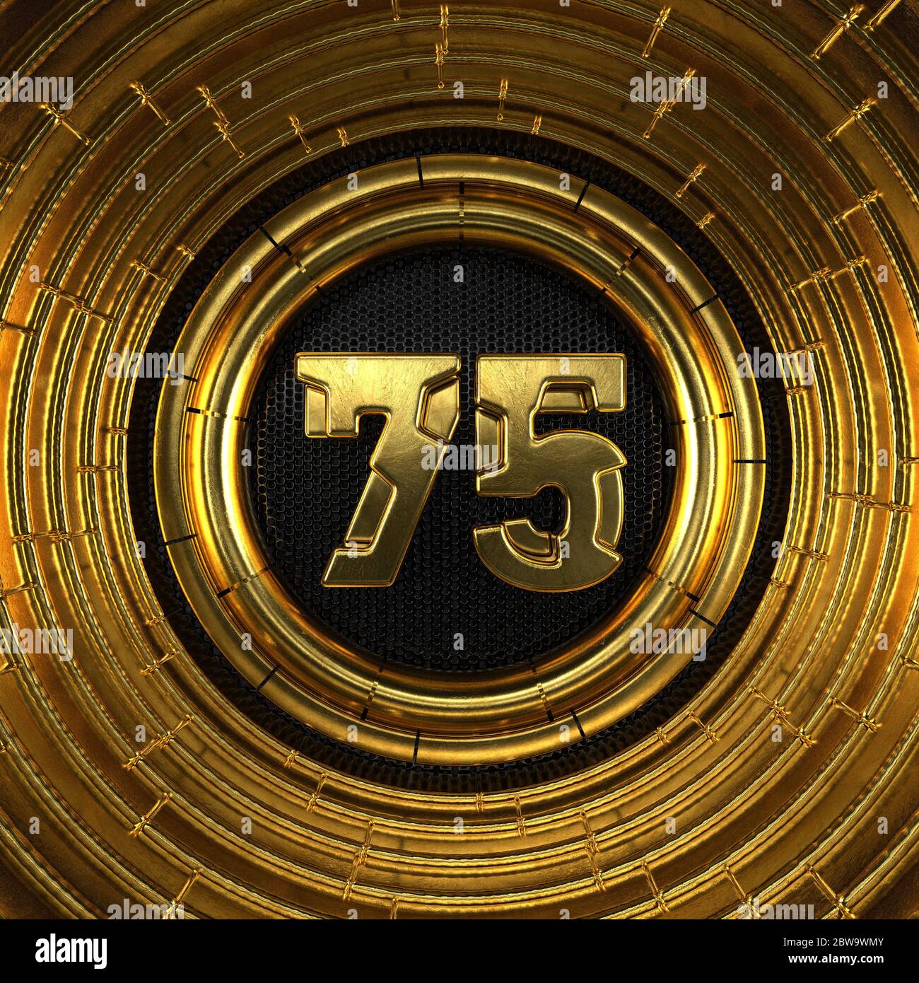 Gold number 75 (number seventy five) with perforated black metal Gold number 75 (number seventy five) with perforated black metal