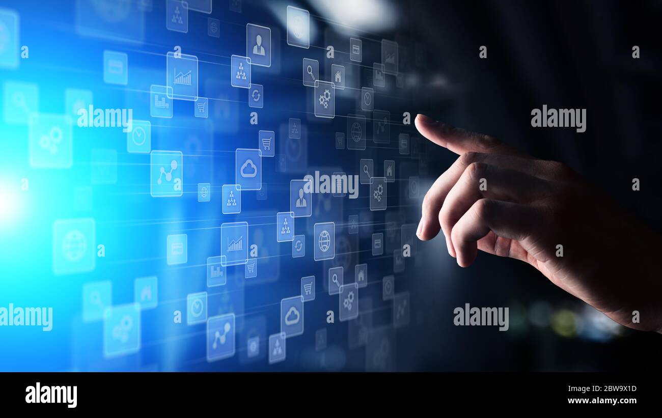 Applications icons on virtual screen, technology, development ...