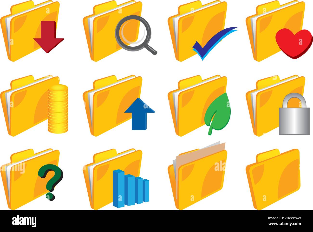 Vector illustration of a set of Folder with icons Stock Vector Image ...