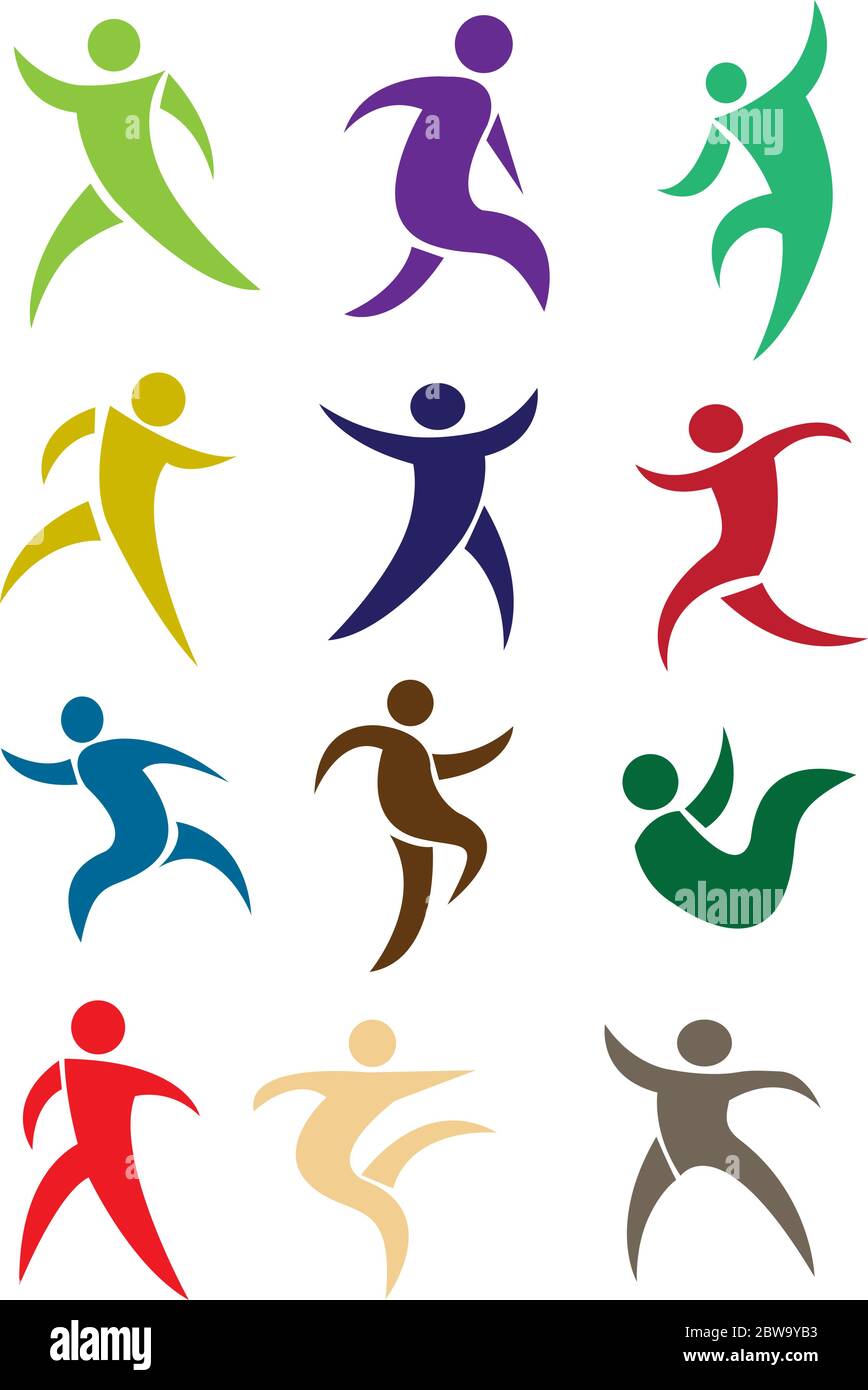 Human figures in action in different colors. Vector illustration Stock