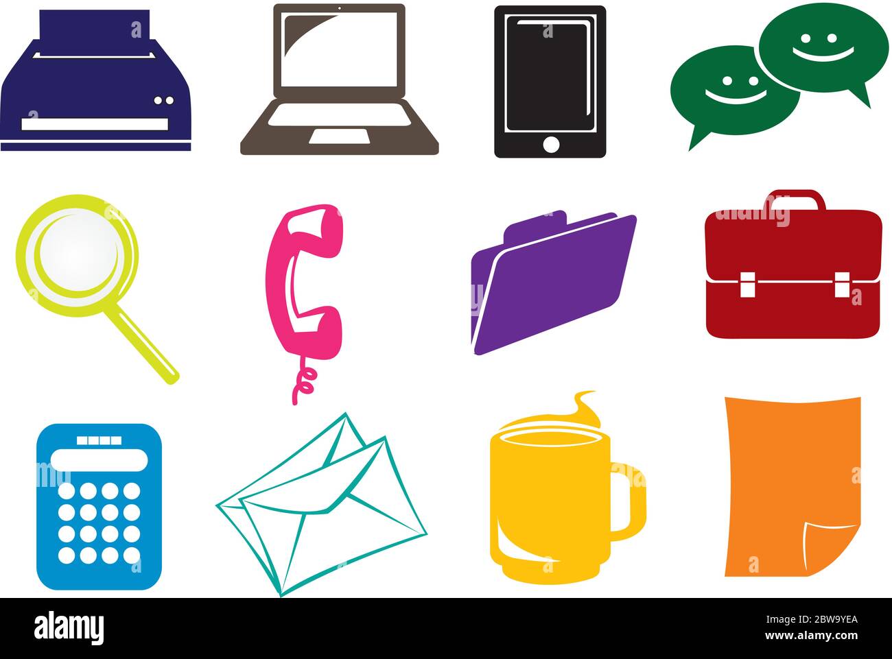 Business and office icons set in different colors Stock Vector Image ...