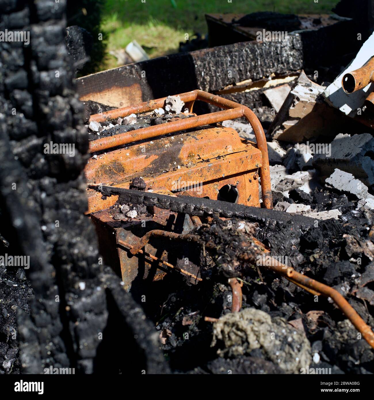 Burnt electric generator after fire, outdoor close up Stock Photo Alamy