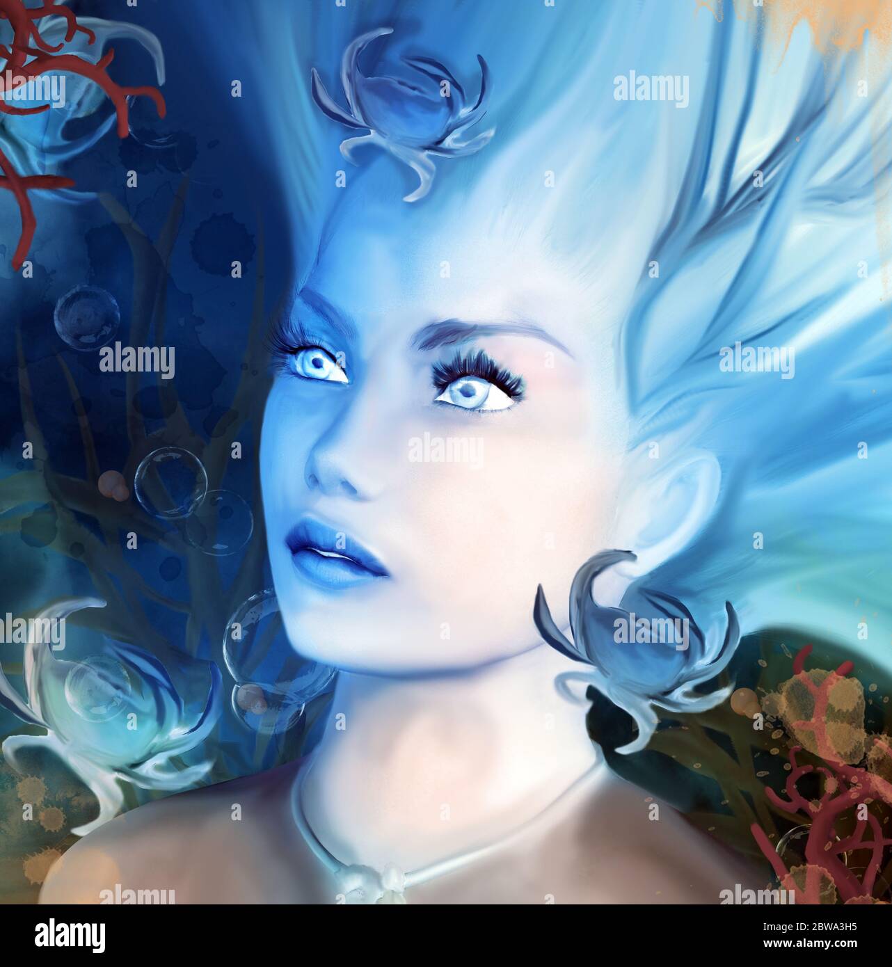 Cancer astrological sign as a lady from underwater world Stock Photo