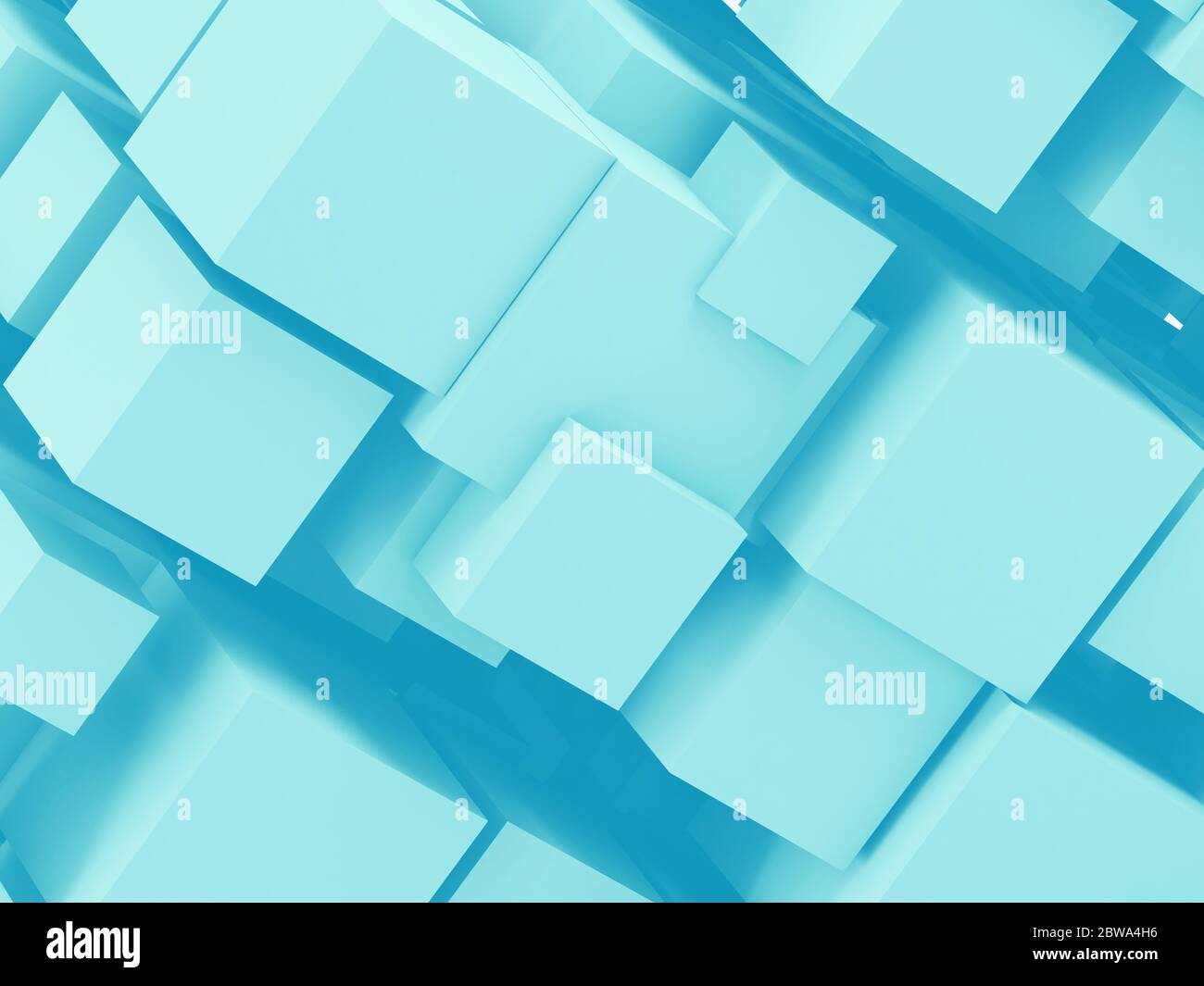Abstract cgi background with random sized blue cubes. Digital cloudy data storage concept. 3d rendering illustration Stock Photo