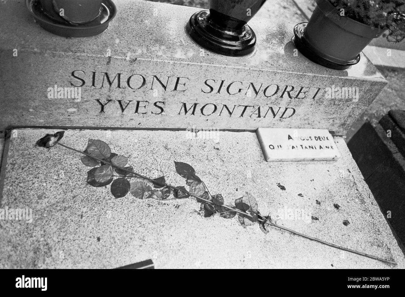 Paris, France 04/21/2019:  Yves Montand's grave at Pere Lachaise cemetery Stock Photo