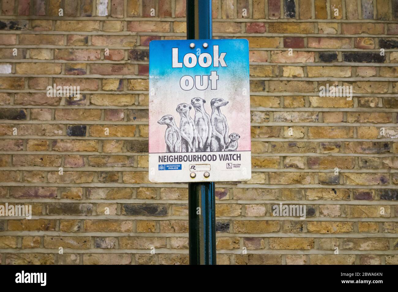 MeerKat Neighbourhood Watch signage in the London Borough of Richmond Upon Thames, London, UK Stock Photo