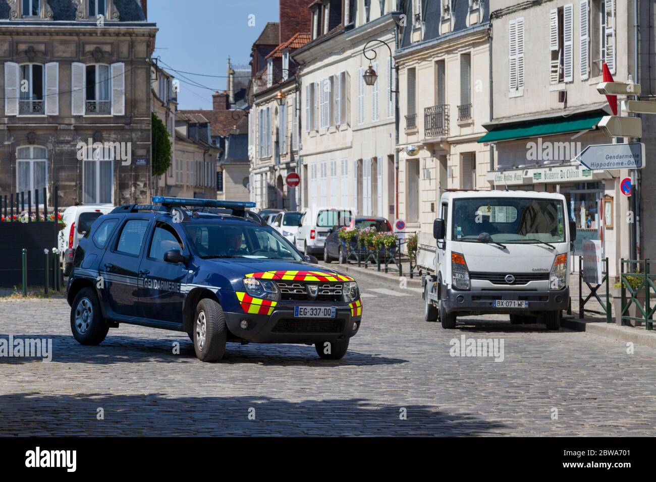 Compiègne, France - May 27 2020: Gendarmerie SUV pratrolling the streets in the city center. Stock Photo