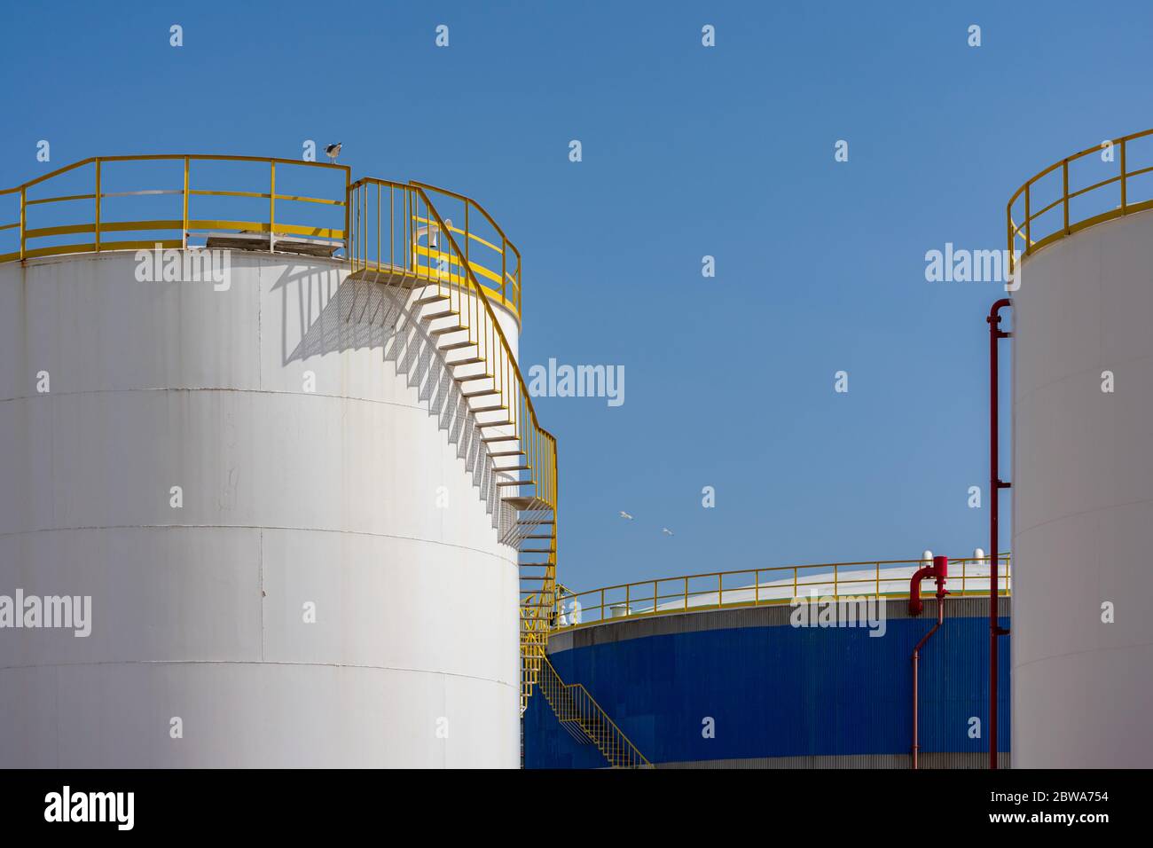 Large tanks for storage and distribution of automotive, aviation and marine fuels. Stock Photo