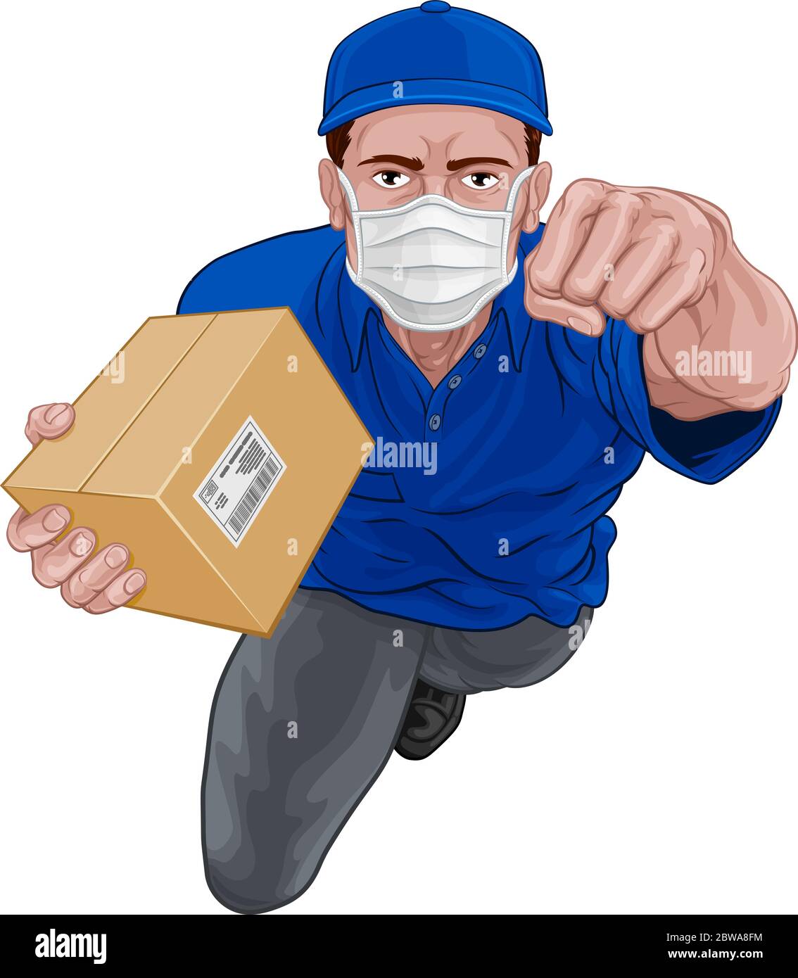 Courier Superhero Delivering Package Parcel Box Stock Vector