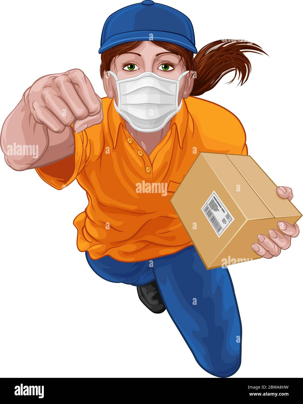 Delivery Courier Superhero Delivering Parcel Box Stock Vector