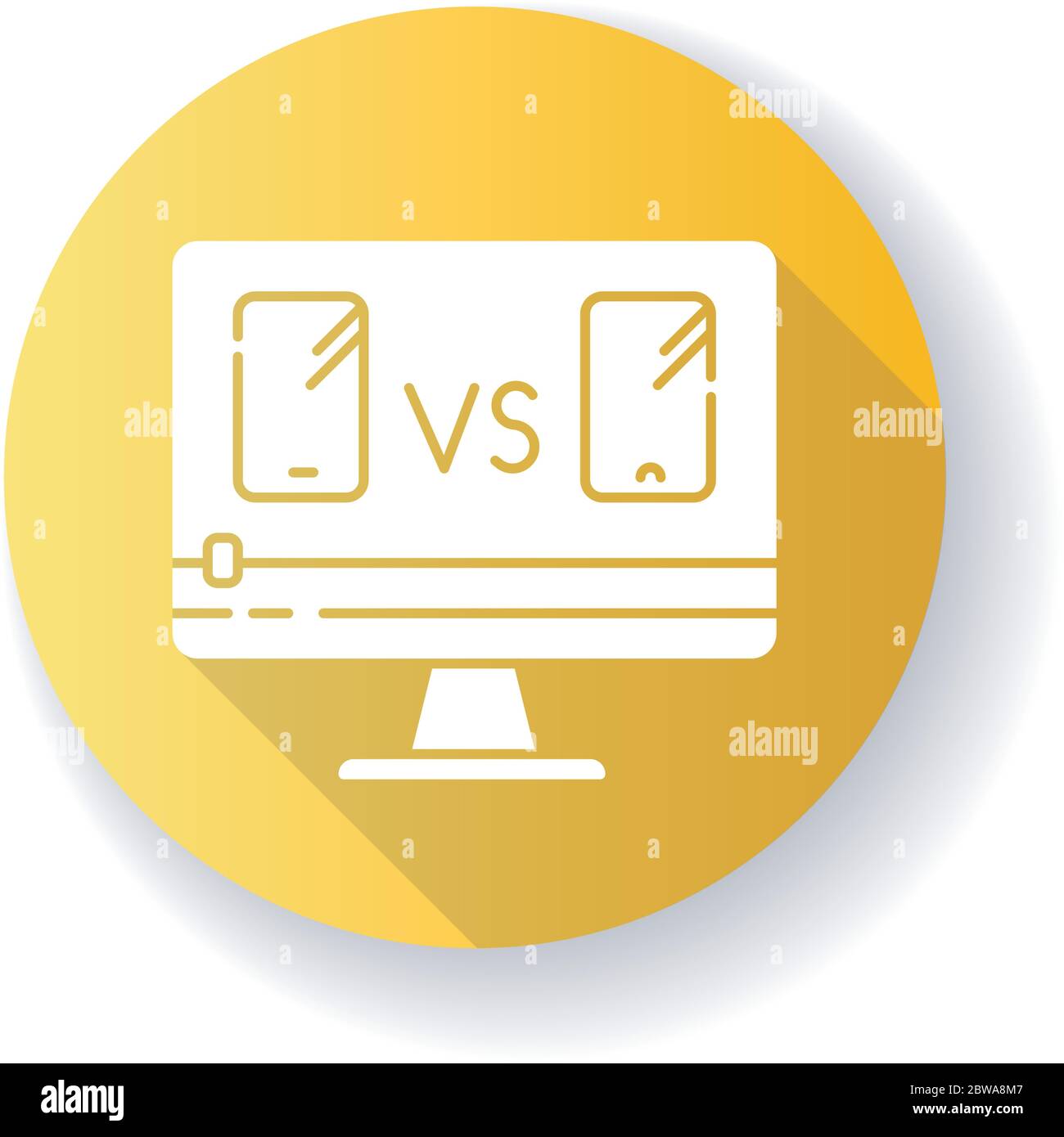 Smartphone comparison video yellow flat design long shadow glyph icon Stock Vector