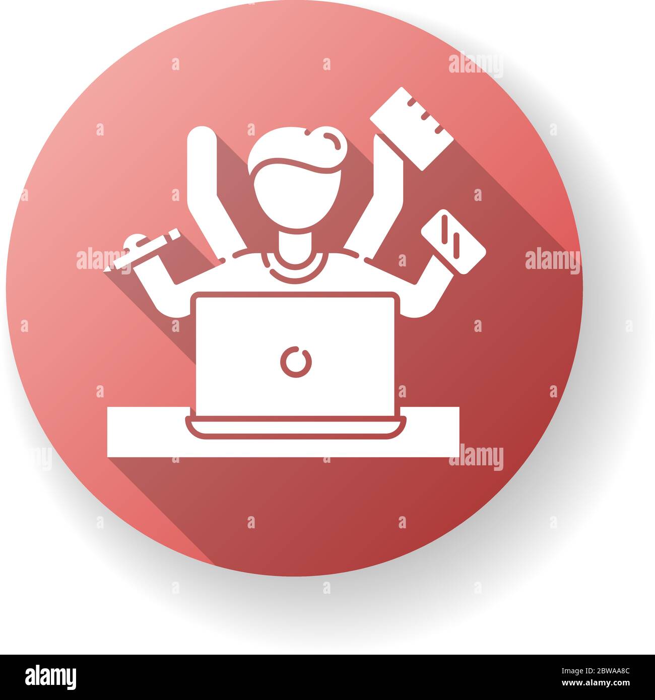 Multitasking red flat design long shadow glyph icon Stock Vector