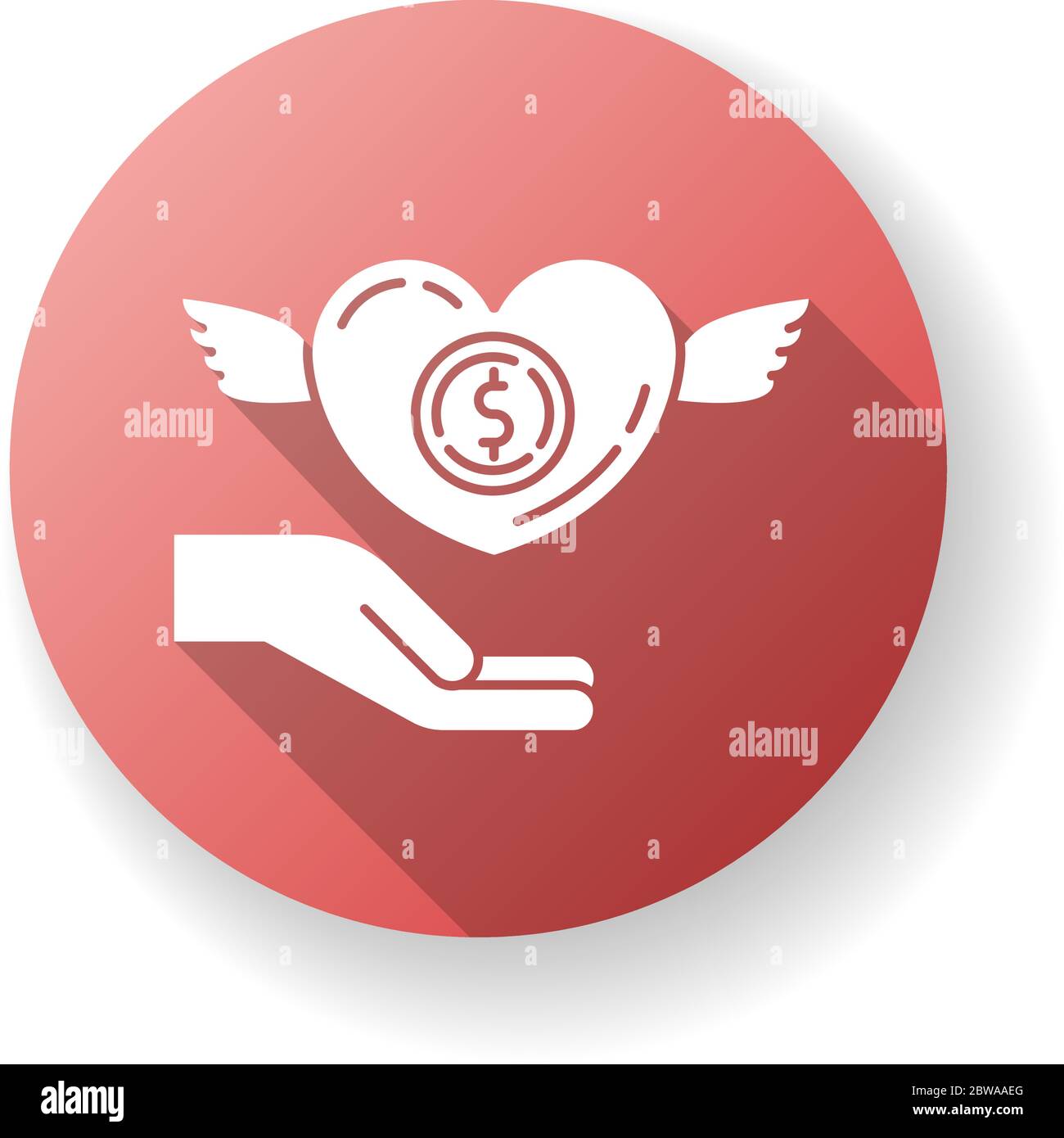 Participation in charity red flat design long shadow glyph icon Stock Vector
