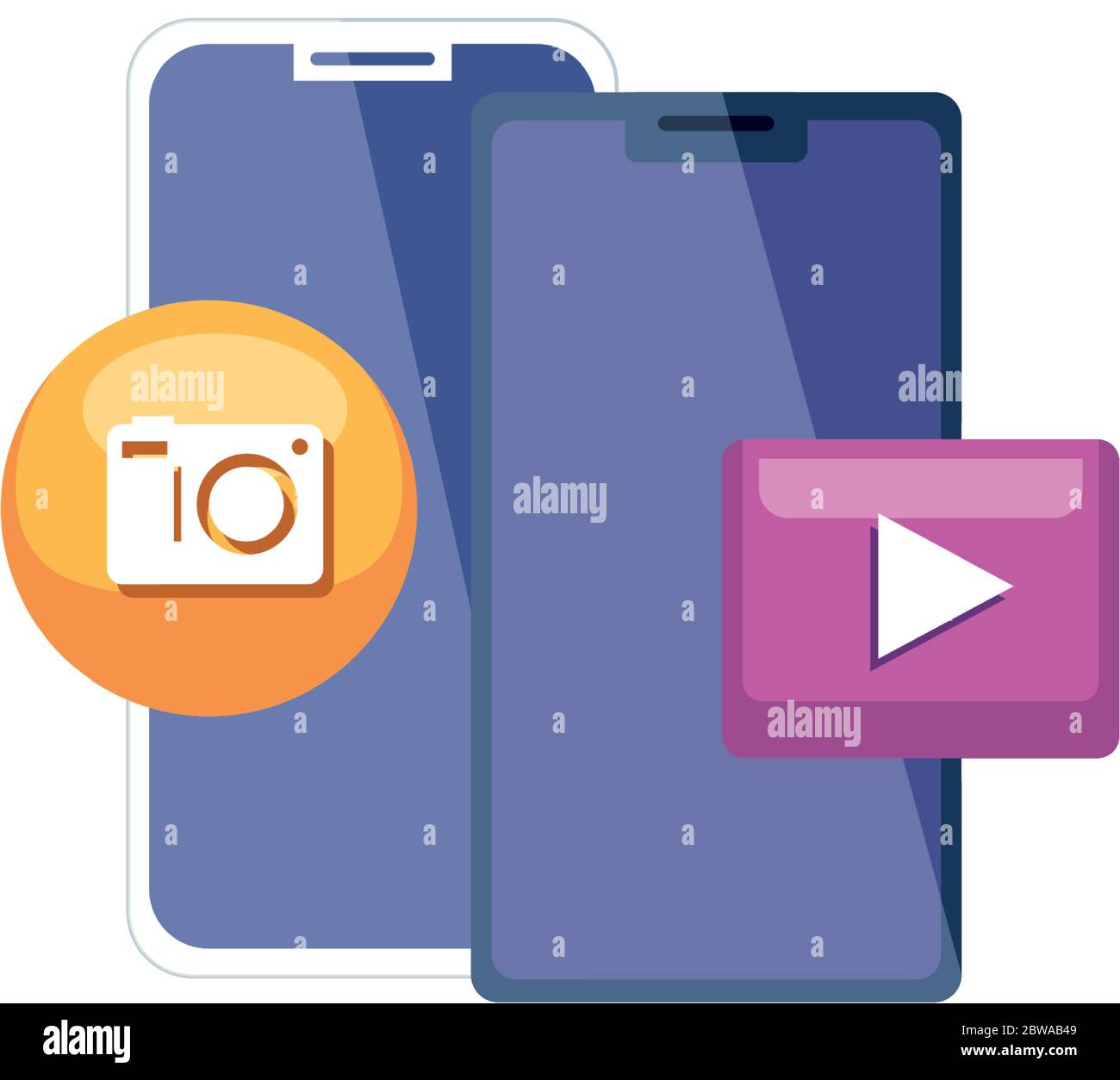 smartphones with social media icons, concept of online communication on ...