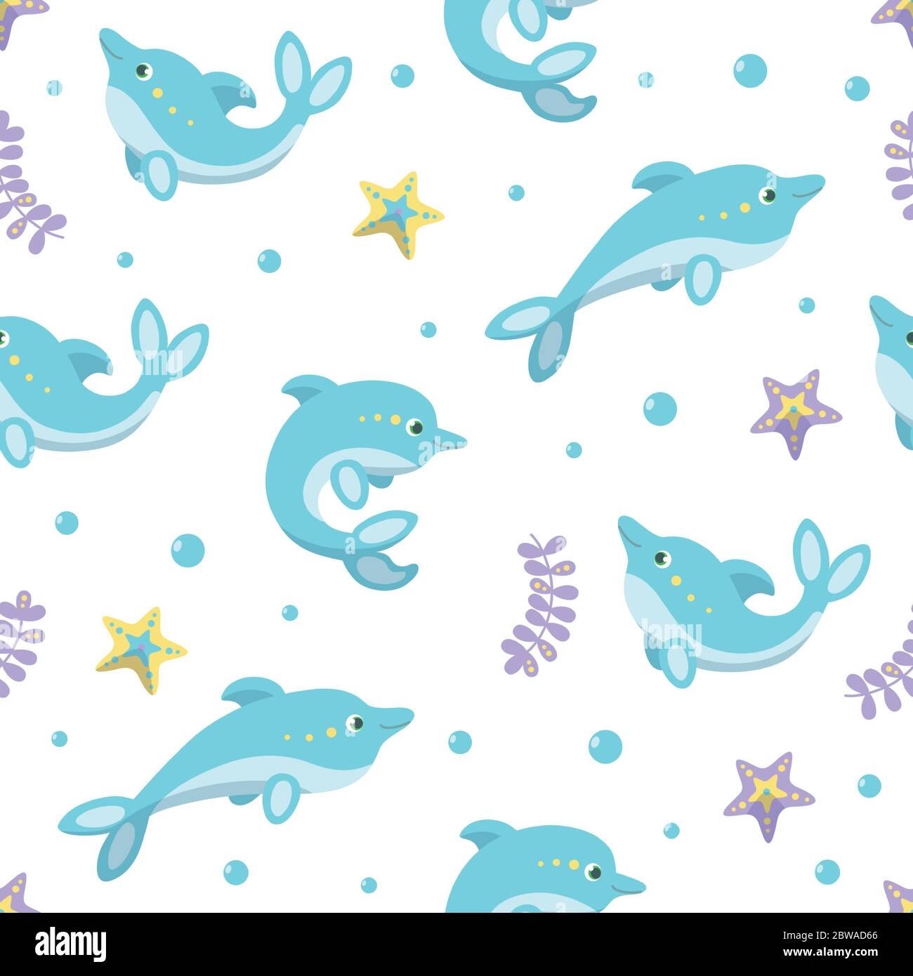Dolphin seamless pattern. Cute dolphins on white background. Vector  illustration in cartoon style Stock Vector Image & Art - Alamy