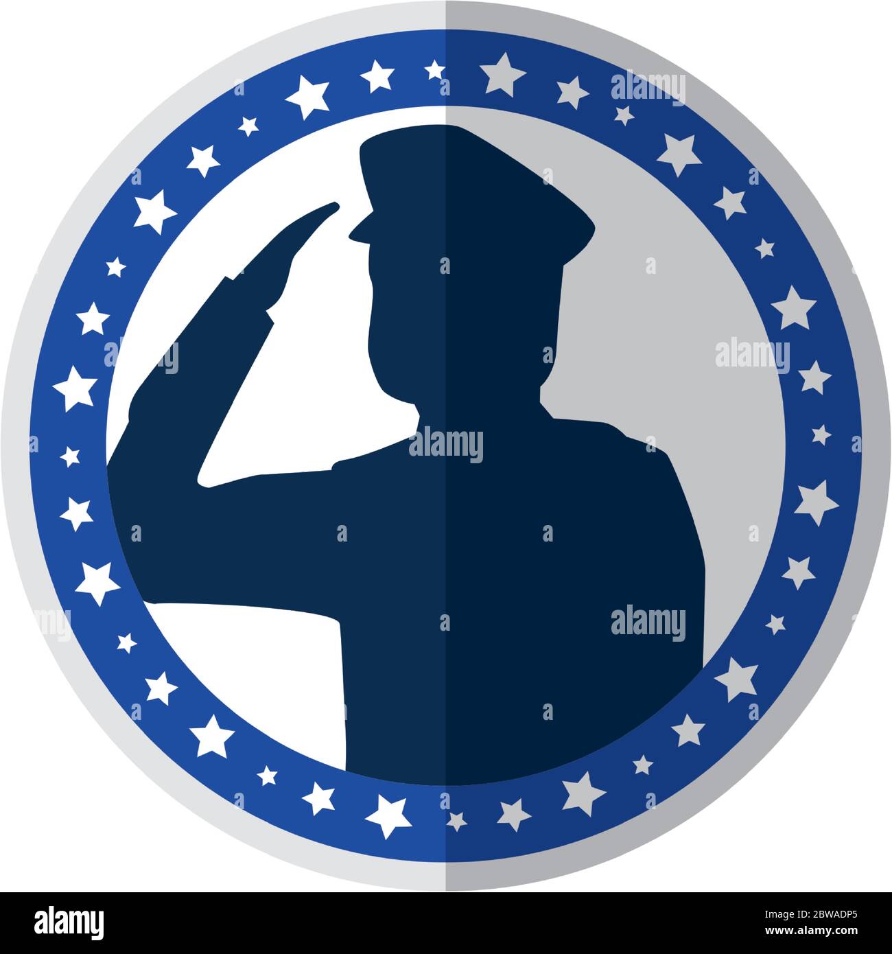saluting army soldier silhouette icon on white background Stock Vector