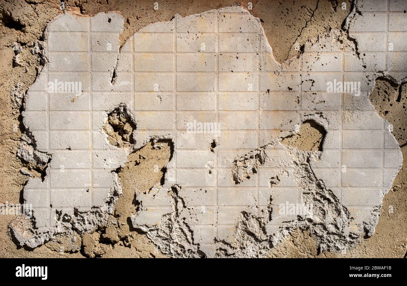 Dry cement texture with the pattern of a broken tile. Under construction concept. Stock Photo