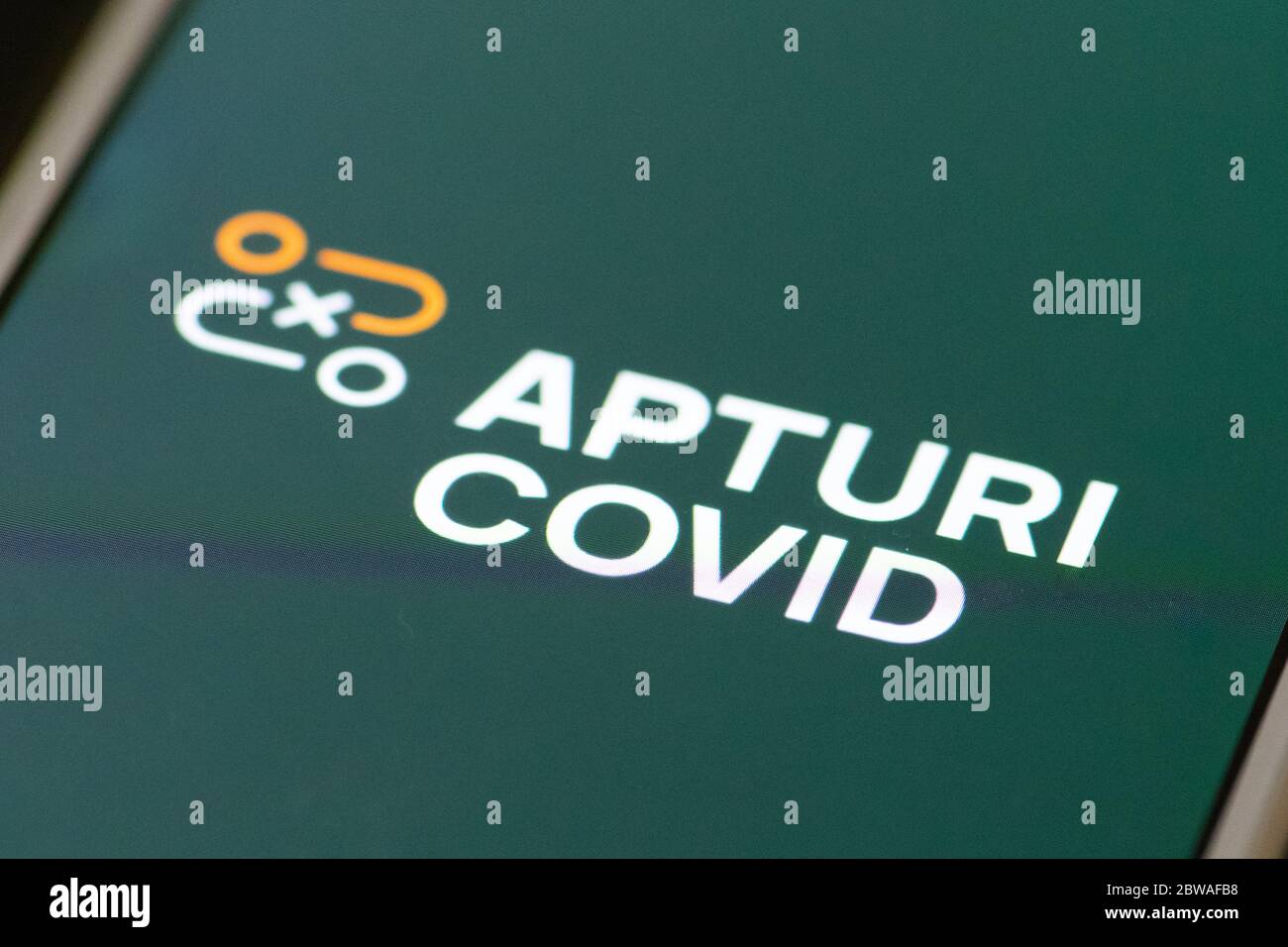 Stop Covid, Apturi Covid, official COVID-19 or Coronavirus contact tracing app for Latvia, Europe, first application in the world Stock Photo