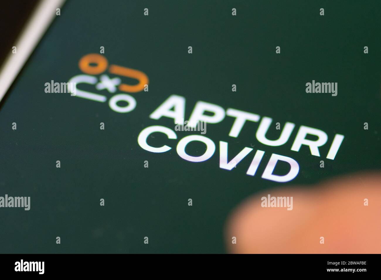 Stop Covid, Apturi Covid, official COVID-19 or Coronavirus contact tracing app for Latvia, Europe, first application in the world Stock Photo