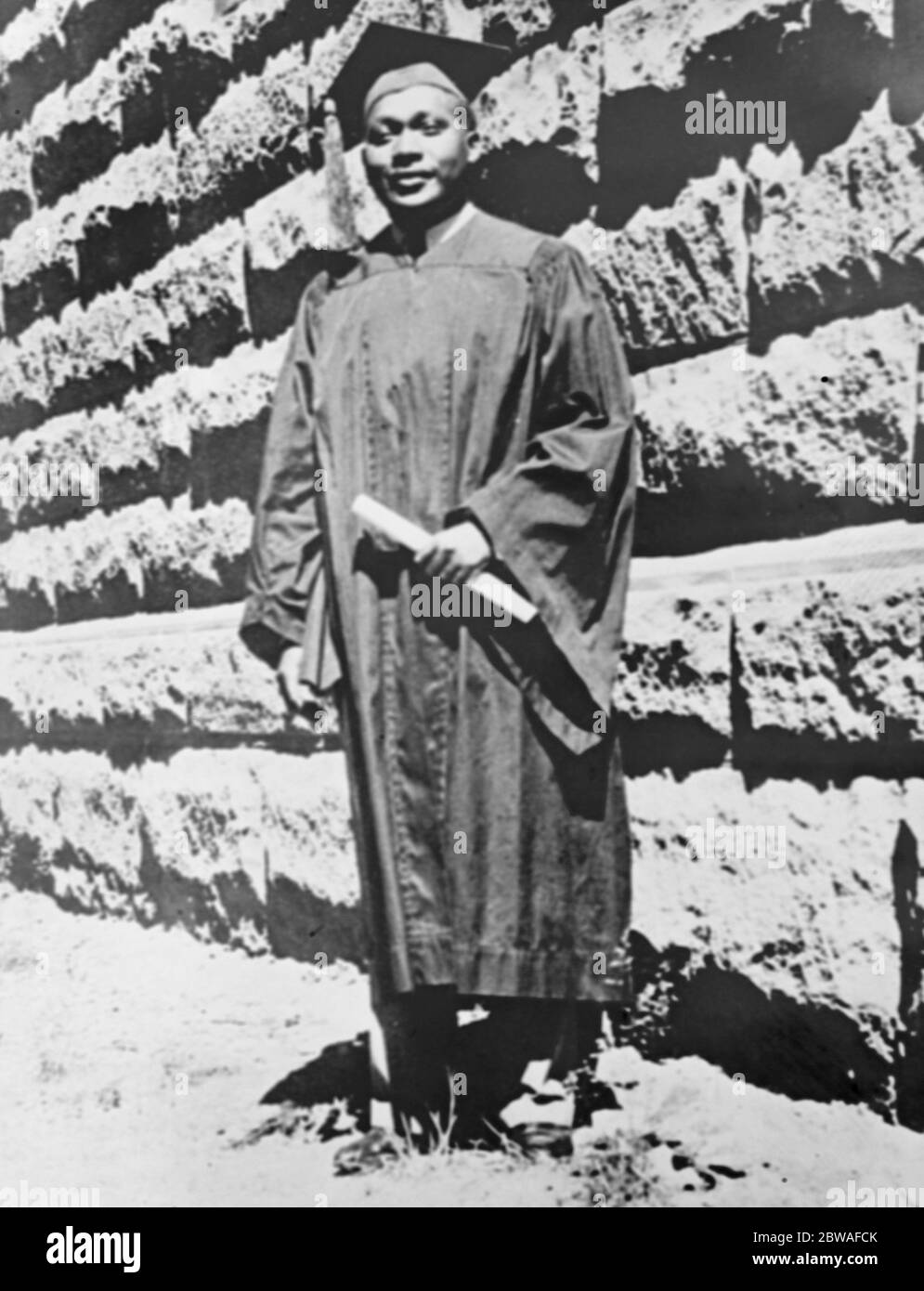 Future ruler of three million East Africans , graduated in American University . Peter Mbiyu Koinange , future ruler of 3 , 000 , 000 East Africans in Kenya , has graduated at the Ohio Wesleyan University . 22 June 1935 Stock Photo