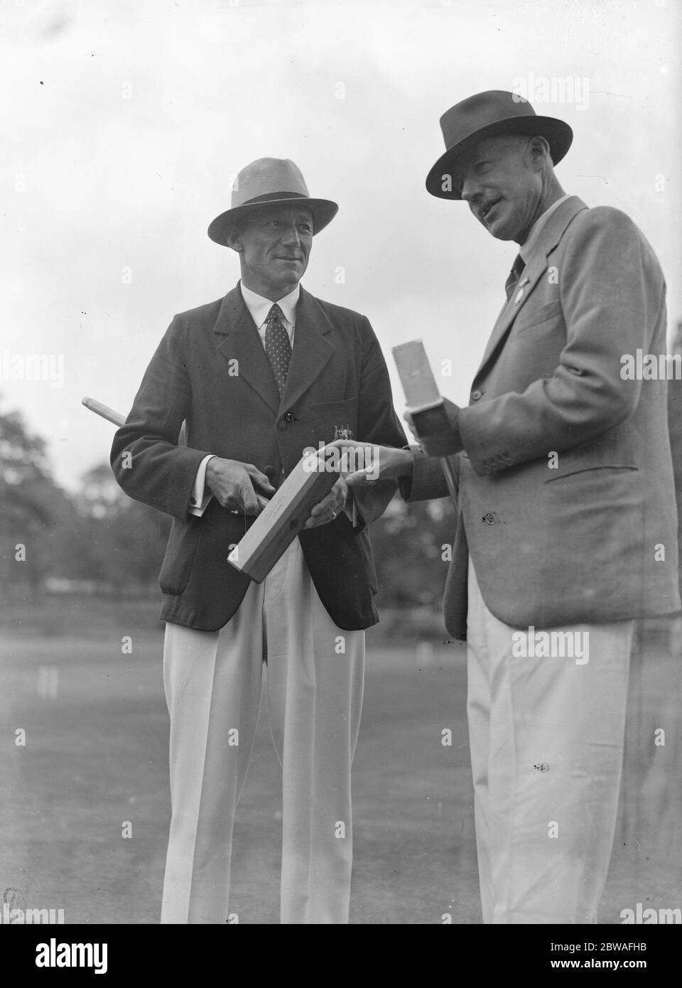 Crouquet at Roehampton , England versus Australia test match for the McRobertson Shield The two Captains Left to right , Mr Cyril J Miller 9 Australia ) and Liutenant Colonel W B Dupree ( England ) 20 August 1937 Stock Photo