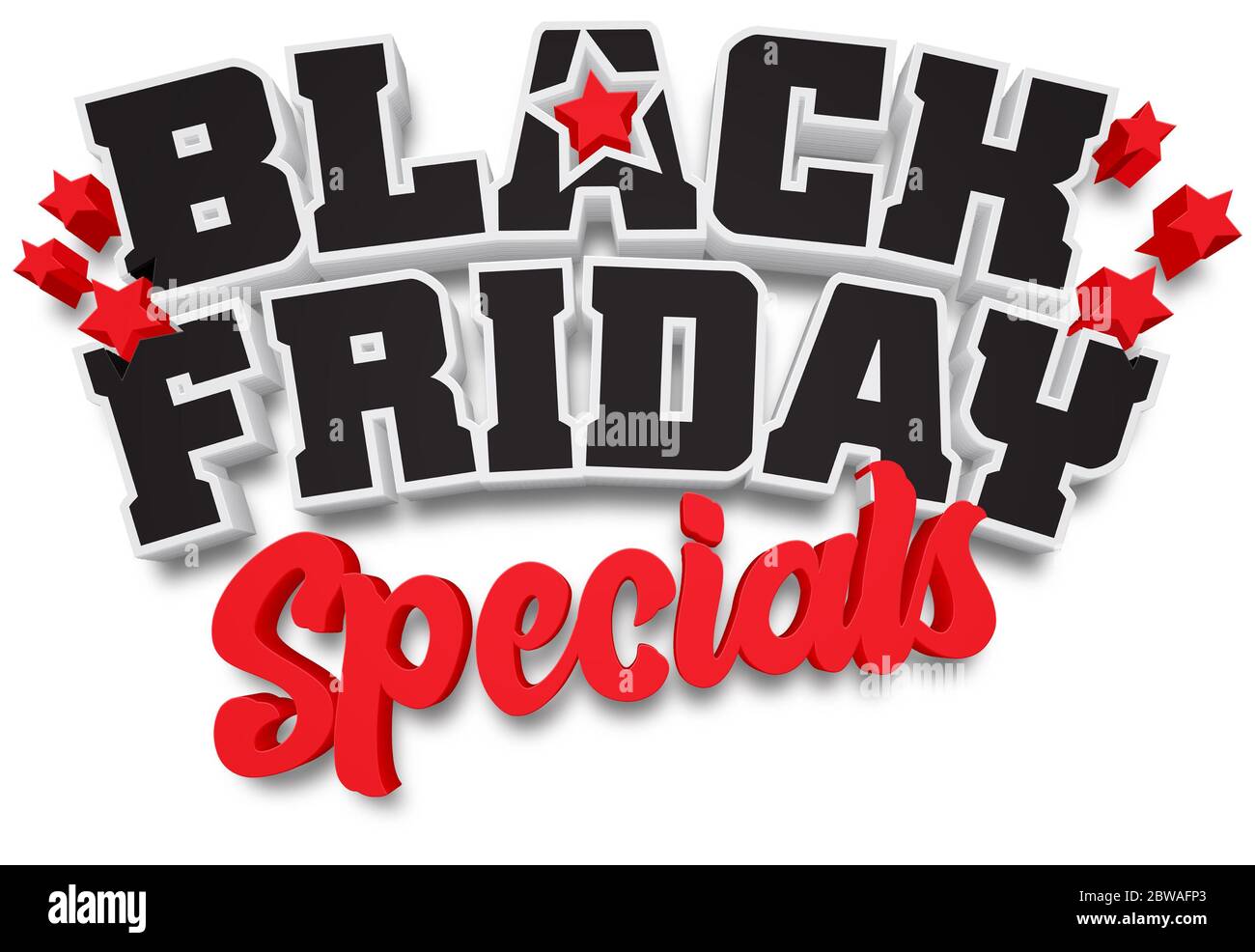 3D black friday text on white background Stock Photo