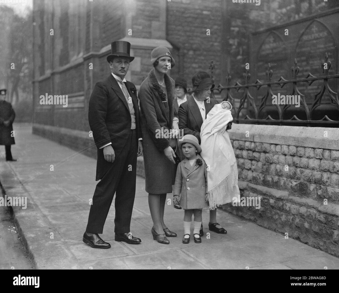 Mr and Mrs Robin Grosvenor with their small son and infant daughter after the latter 's christening at St Michael 's , Chester Square . 31 October 1930 NOT FOR REPRODUCTION BUT PRIVATE USE ONLY Stock Photo