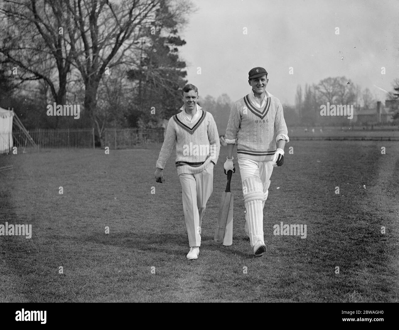 Oxford University Cricket Club Practice Hodgkinson and B G E Vanderbilt . 30 April 1923 Stock Photo