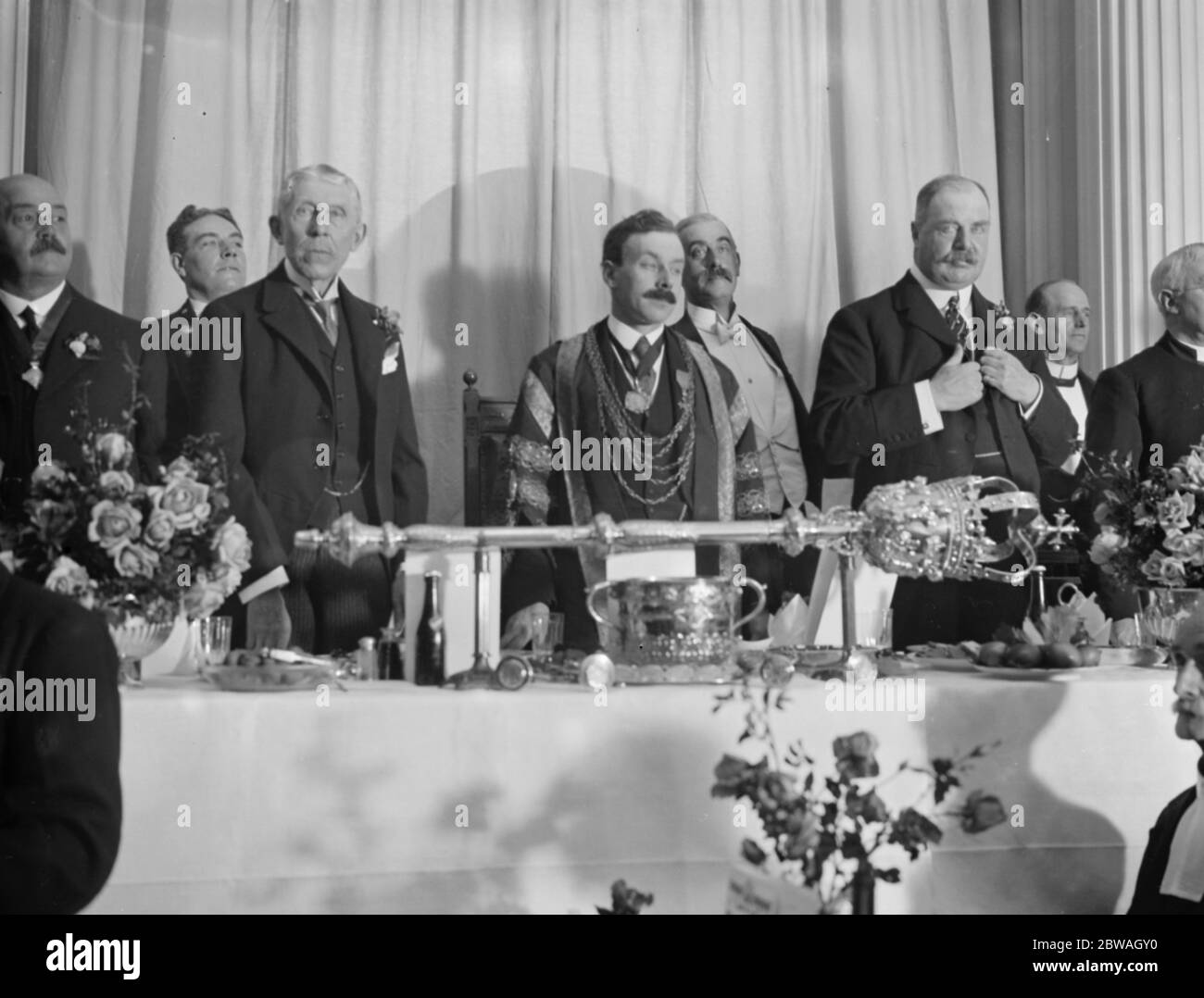 Colchester Oyster Feast The Belgian Ambassador , Mayor of Colchester ( Mr Percy A Sanders ) and Lord Depey 19 October 1923 Stock Photo