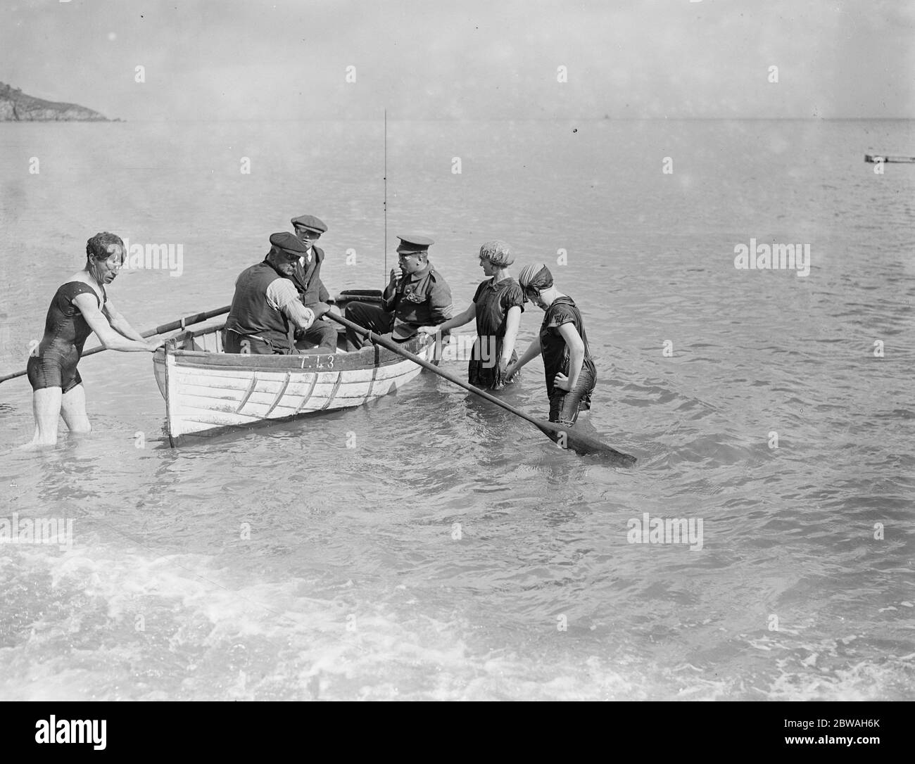 A branch of St Dunstans hospital at Torquay . Blind soldiers on a boating trip Stock Photo
