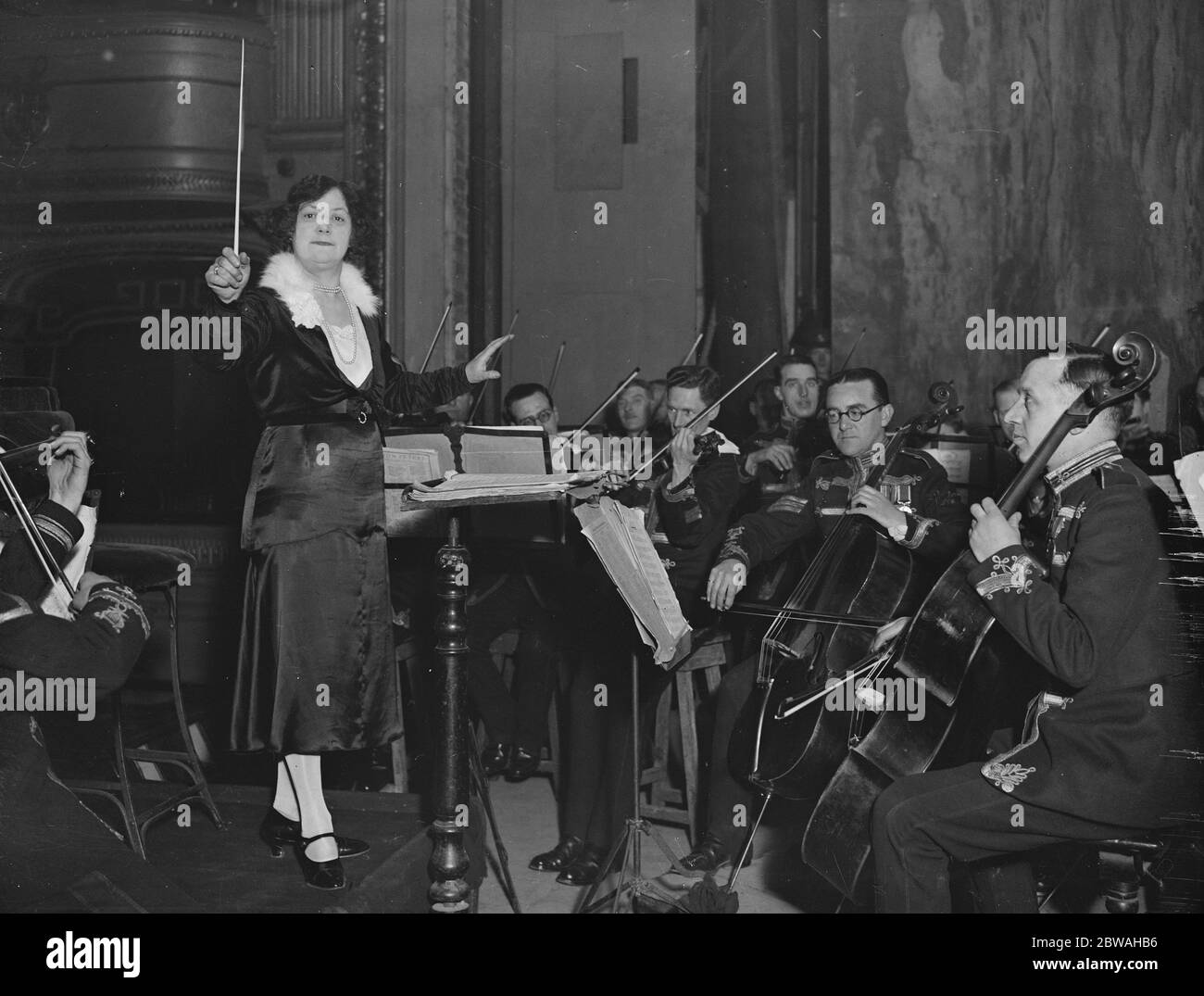 Women Conduct Army Band Miss Susan Spain Dunk rehearsing with the Royal Artillery band at the Royal Academy theatre Woolwich 10 March 1932 Stock Photo
