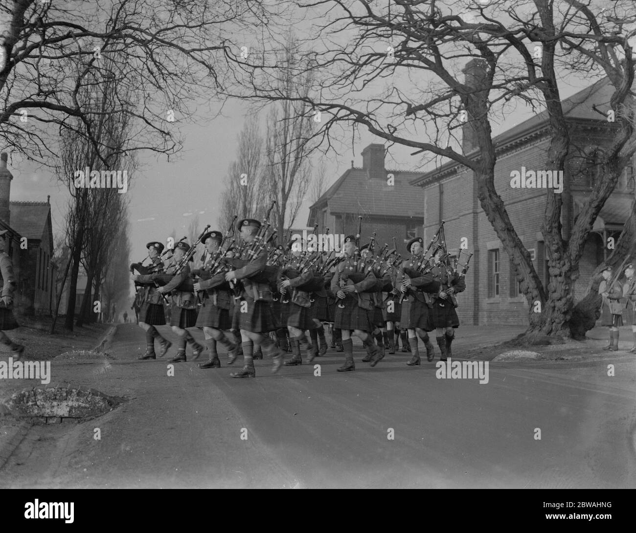 The band of the Cameron Highlanders on the march to Aldershot , before their departure for the British Empire exhibition Buenos Aires 12 January 1931 Stock Photo