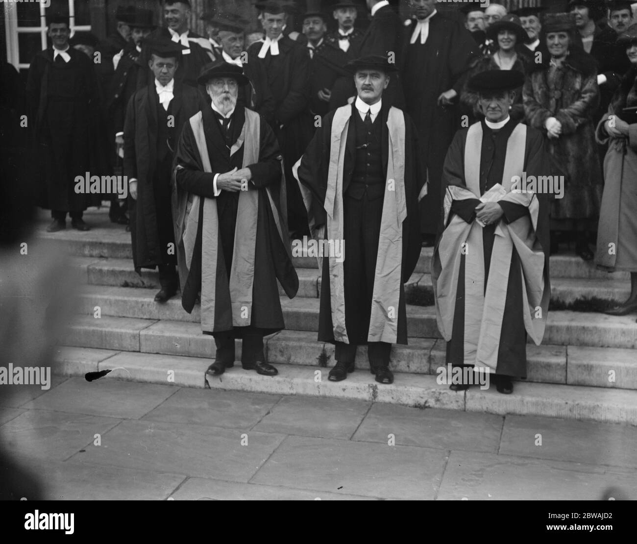 Honorary degrees at Cambridge Left to right Sir George Abraham Grierson , Viscount Allenby , Archbishop of Wales Stock Photo