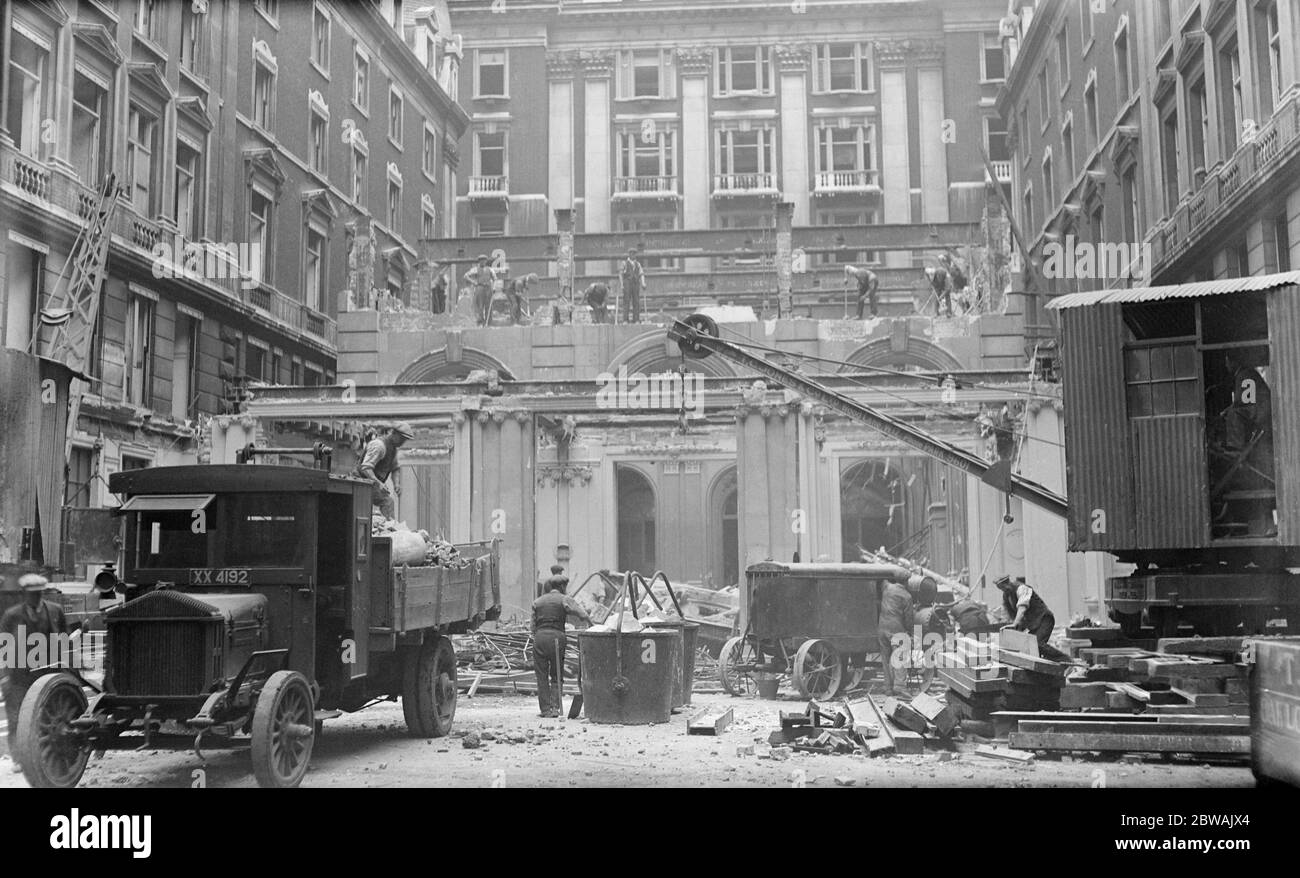 Demolishing the Hotel Cecil 15 August 1930 Hotel Cecil, built in 1896, a large hotel in the Strand in London, England. It was named for Cecil House, a mansion that had occupied the same site in the 17th century. Designed by architects Perry & Reed in a Wrenaissance style, the hotel was the largest in Europe when it opened with more than 800 rooms. The proprietor later went bankrupt and was sentenced to 14 years in prison. The Cecil was largely demolished in Autumn 1930, and Shell Mex House was built on the site. The Strand facade of the hotel remains, with, at its centre, a grandiose arch lead Stock Photo