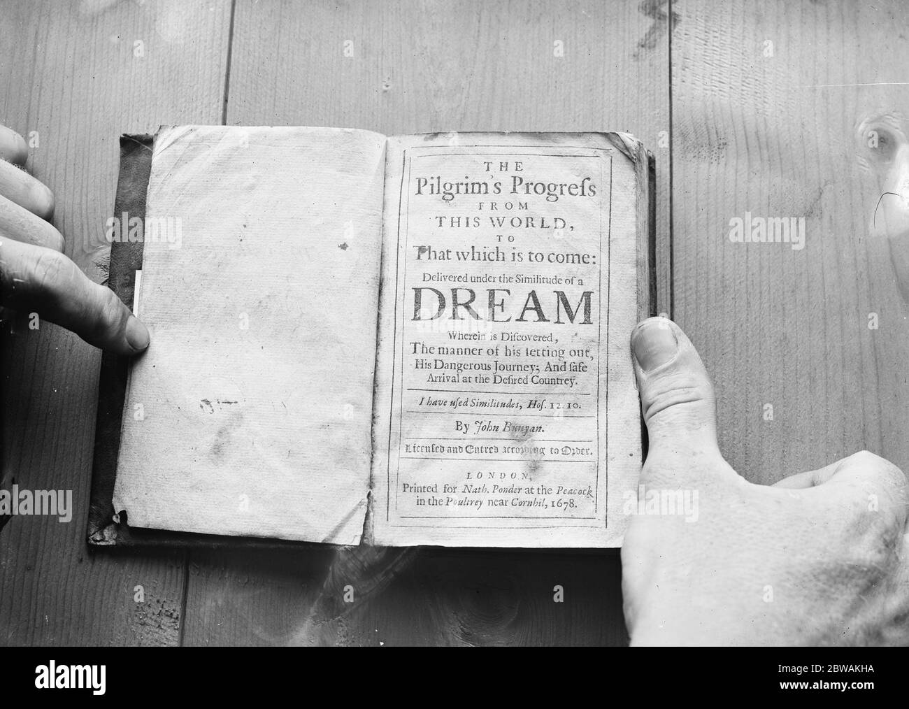 At Sotheby ' s The first edition of Bunyan ' s ' Pilgrims Progress ' 23 July 1926 John Bunyan ( 28 November 1628 - 31 August 1688 ) Stock Photo