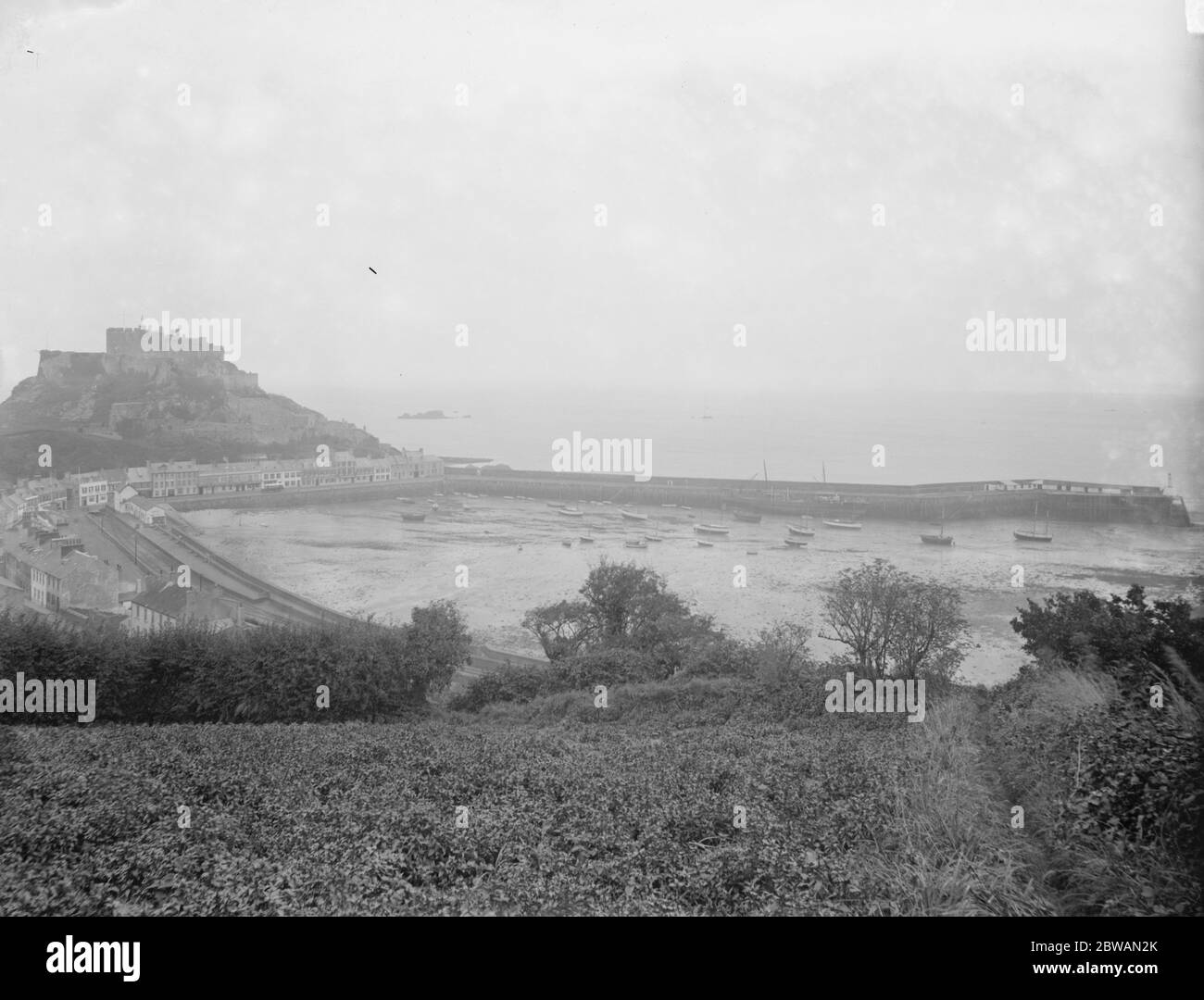 Jersey , Gorey Harbour and Mont Orgueil Castle Stock Photo