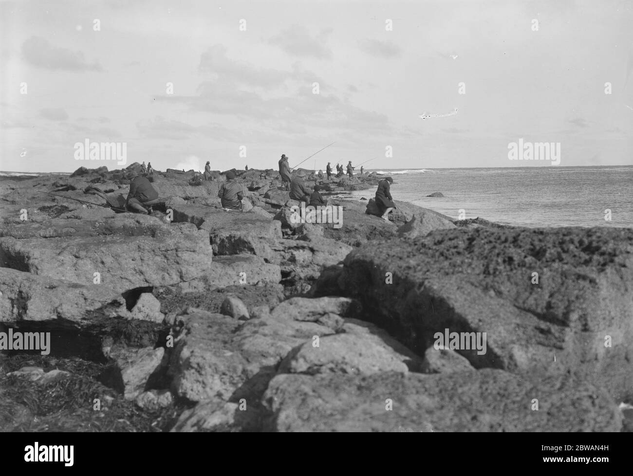 Rough weather at Filey Brigg , Yorkshire 1931 Stock Photo