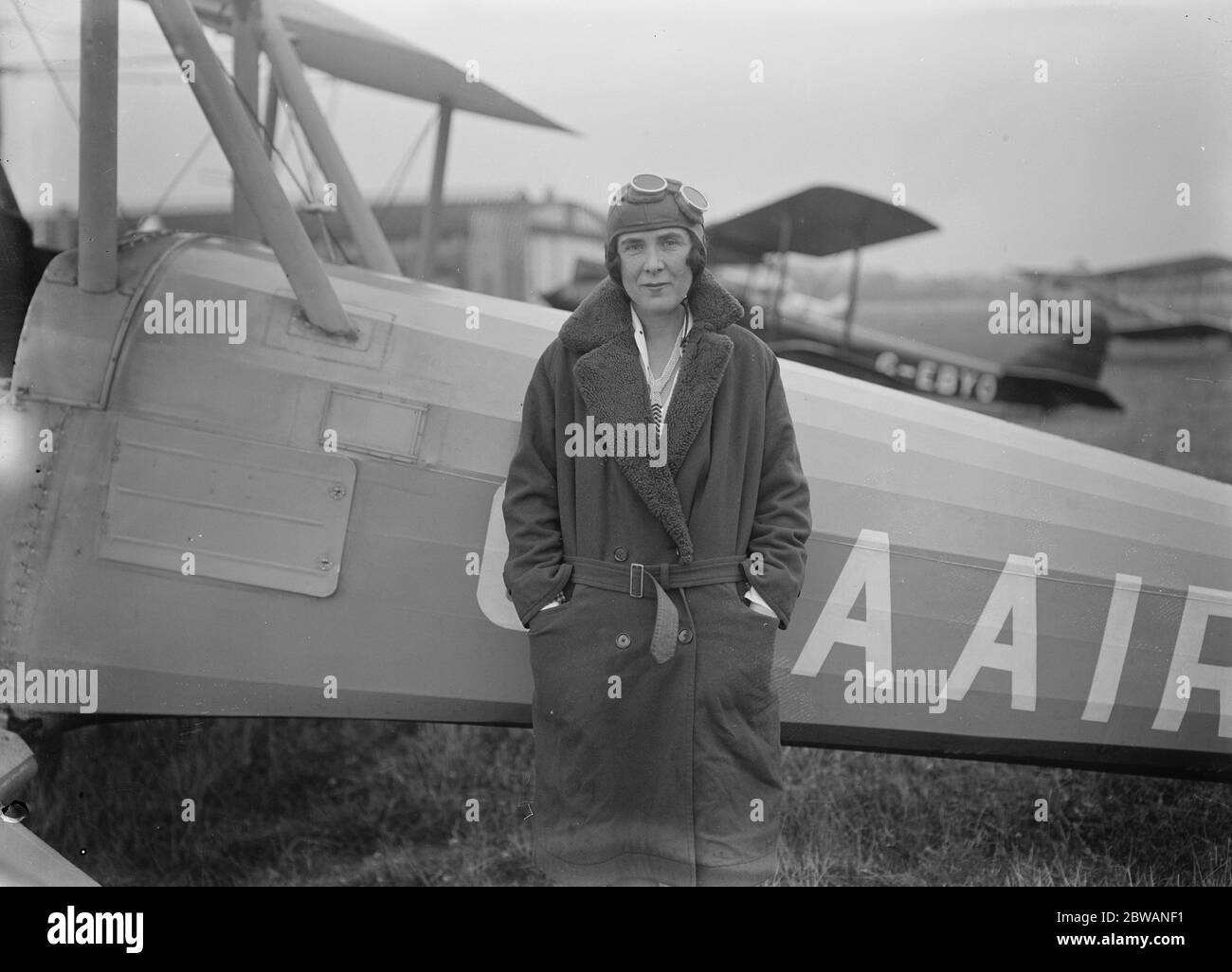 The Hon Mrs Victor Bruce a british record-breaker On 25 September 1930, she named the aircraft Bluebird and took off on a round the world solo flight from Heston Aerodrome Stock Photo