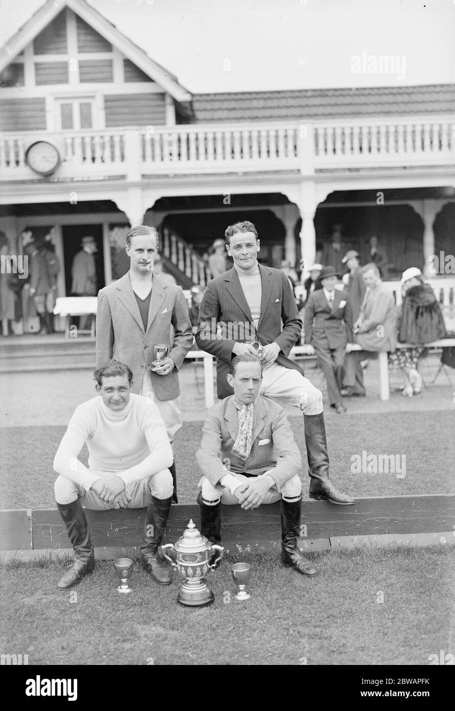 Polo at Ranelagh Polo Club Colts Cup Final ,The winning team Left to right standing W W Astor and C Vernon Miller and seated R Lowenstein and H C Cowdell 11 June 1936 Stock Photo