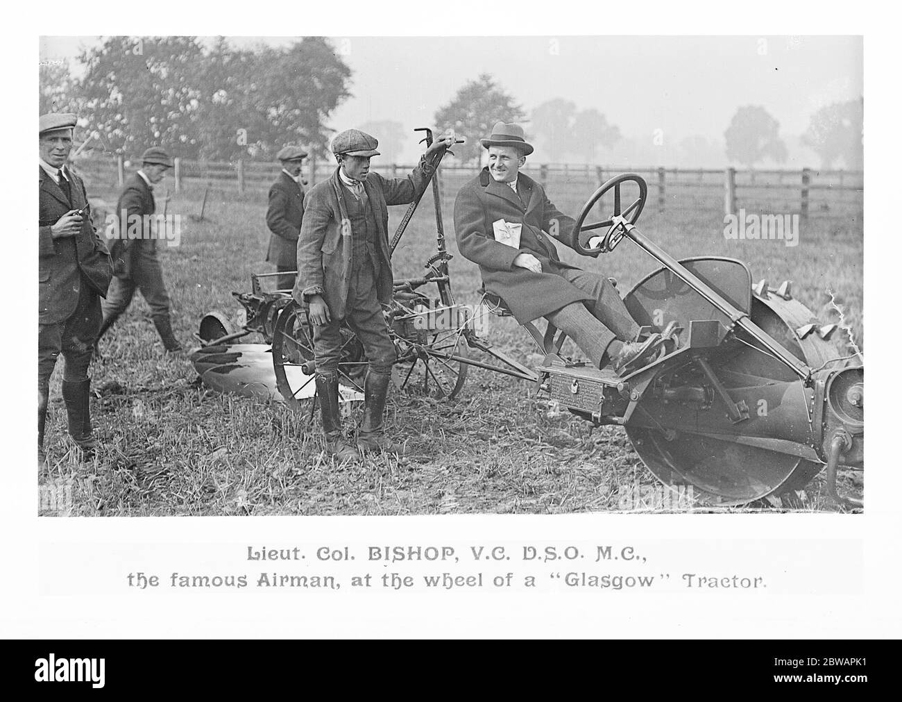 Lieutenant Colonel Bishop VC DSO MC ( Victoria Cross , Distinguished Service Order , and Military Cross ) , the famous airman at the wheel of a ' Glasgow ' Tractor Stock Photo